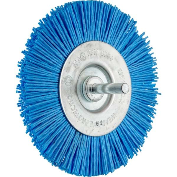 Afbeelding van Rundbürste ungezopft RBU Ø 100mm Schaft-Ø 6 mm BLUE-Filament-Ø 1,10mm Korn 180 Bohrmaschinen