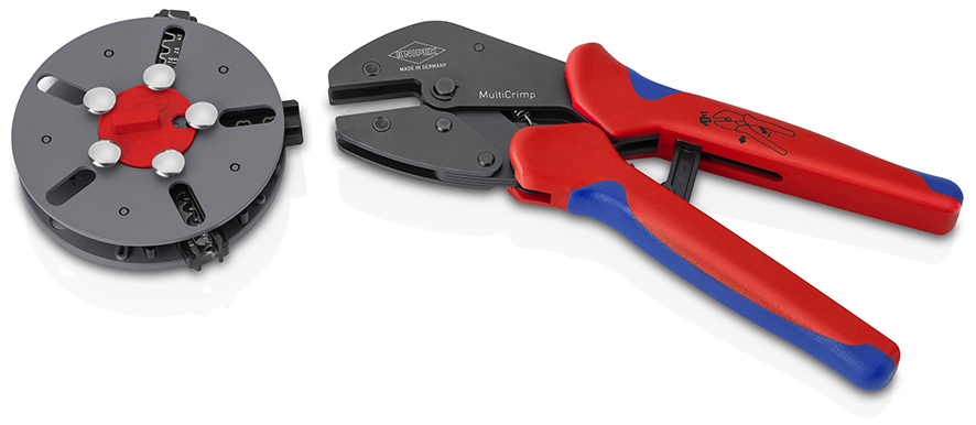 KNIPEX 97 33 03 MultiCrimp® Crimpzange mit Wechselmagazin mit Mehrkomponenten-Hüllen brüniert 250 mm