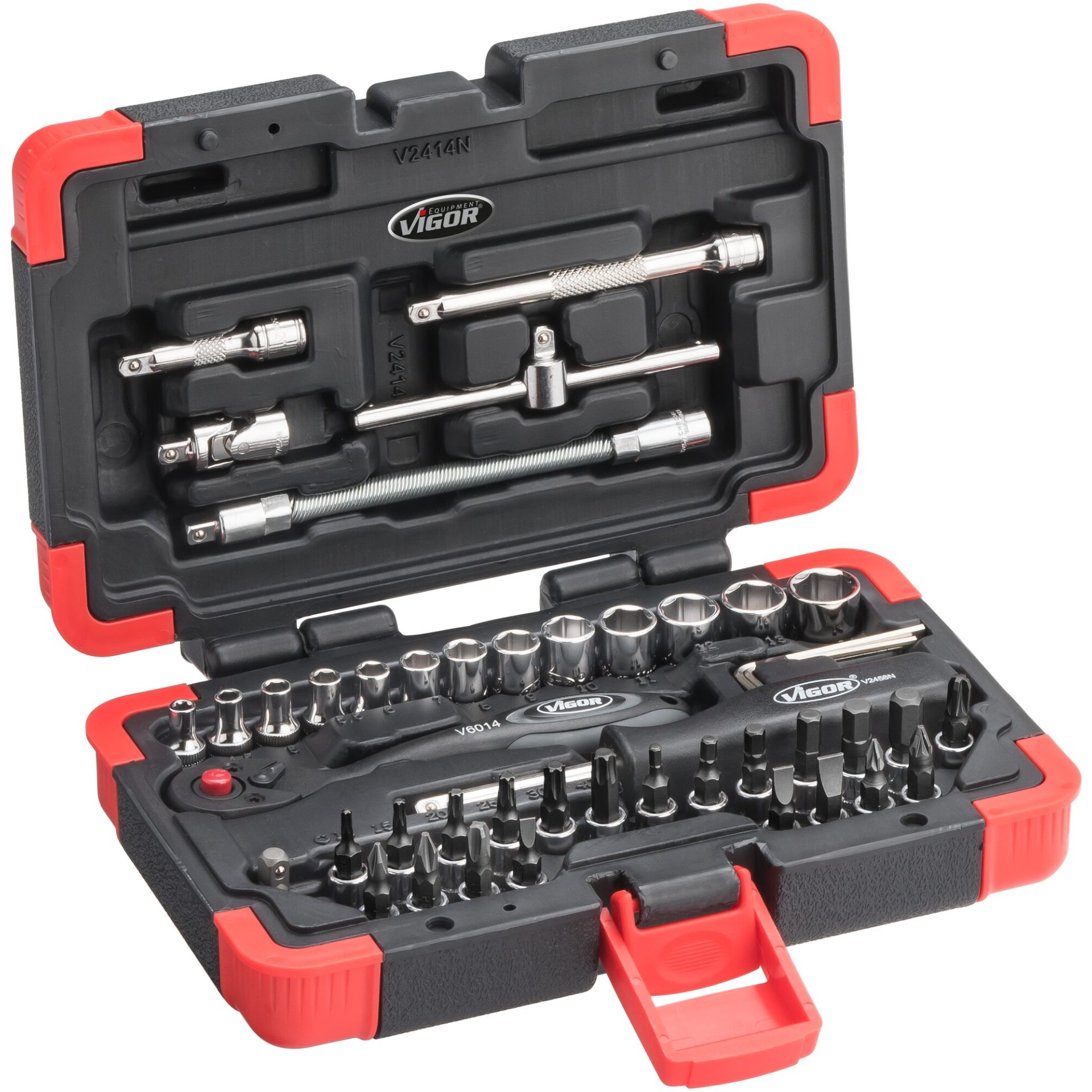 VIGOR Steckschlüssel-Satz V2414N, 46-tlg., 1/4", Sechskant, Inbus, TORX®, PH und PZ