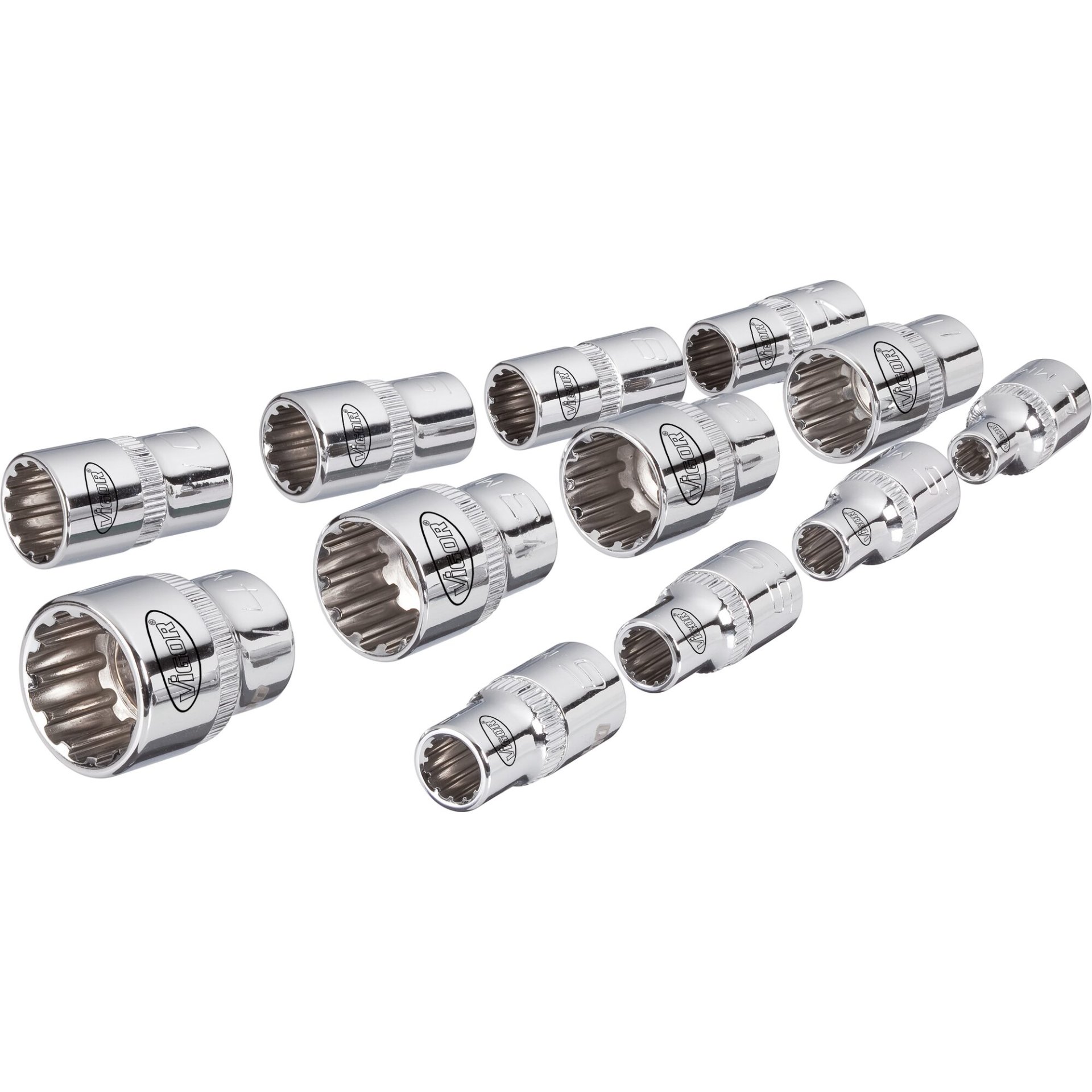VIGOR Steckschlüsseleinsatz-Satz ∙ V1897 ∙ 1/4 Zoll (6,3 mm) Vierkant hohl ∙ Multiprofil ∙ 12-teilig ∙ 4 – 14 ∙ Anzahl Werkzeuge: 12