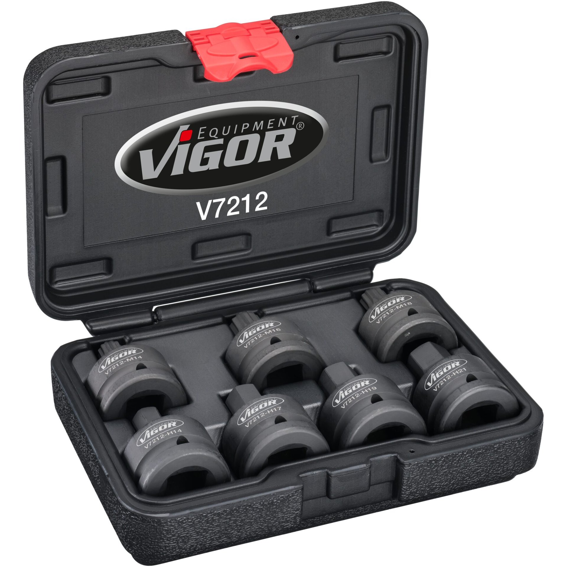 VIGOR Schlagschrauber Schraubendrehereinsatz-Satz ∙ V7212 ∙ 3/4 Zoll (20 mm) Vierkant hohl ∙ Innen Vielzahn Profil XZN, Innensechskant Profil ∙ 7-teilig ∙ 14 – 21 · M14 – M18 ∙ Anzahl Werkzeuge: 7
