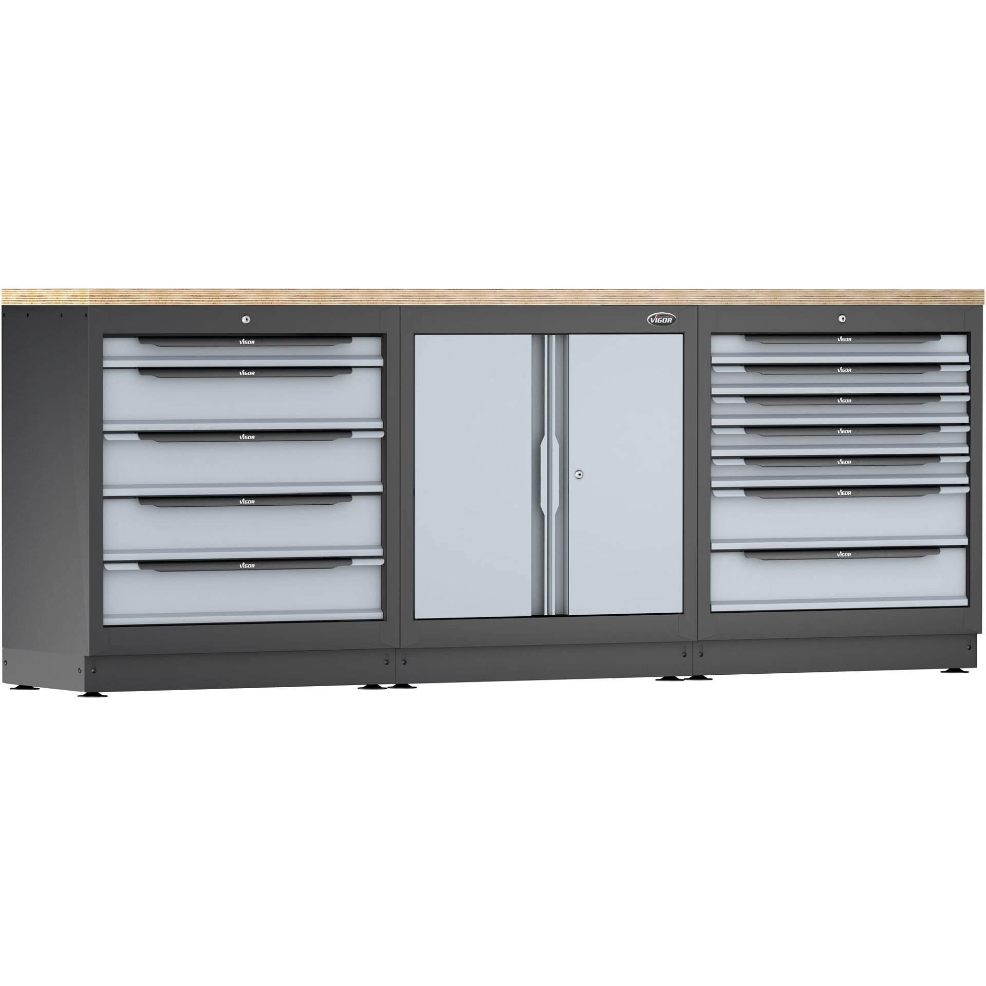 VIGOR Schrankwand-Kombination ∙ Starter-Paket ∙ Holz ∙ V6000-3P1XL ∙ L x B x H: 2588 mm x 500 mm x 1000 mm