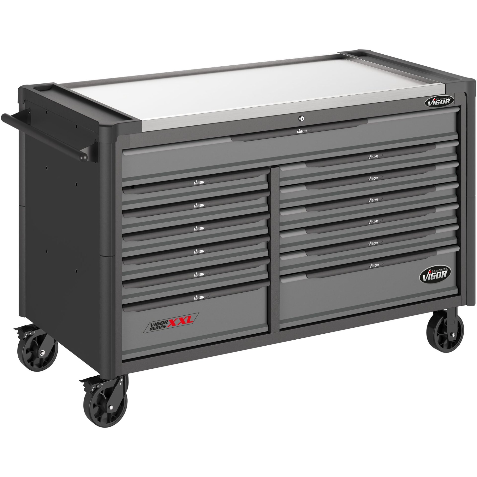 VIGOR Werkstattwagen Series XXL ∙ Edelstahl-Arbeitsplatte ∙ leer ∙ V4481-XXL ∙ L x B x H: 1625 mm x 695 mm x 1017 mm