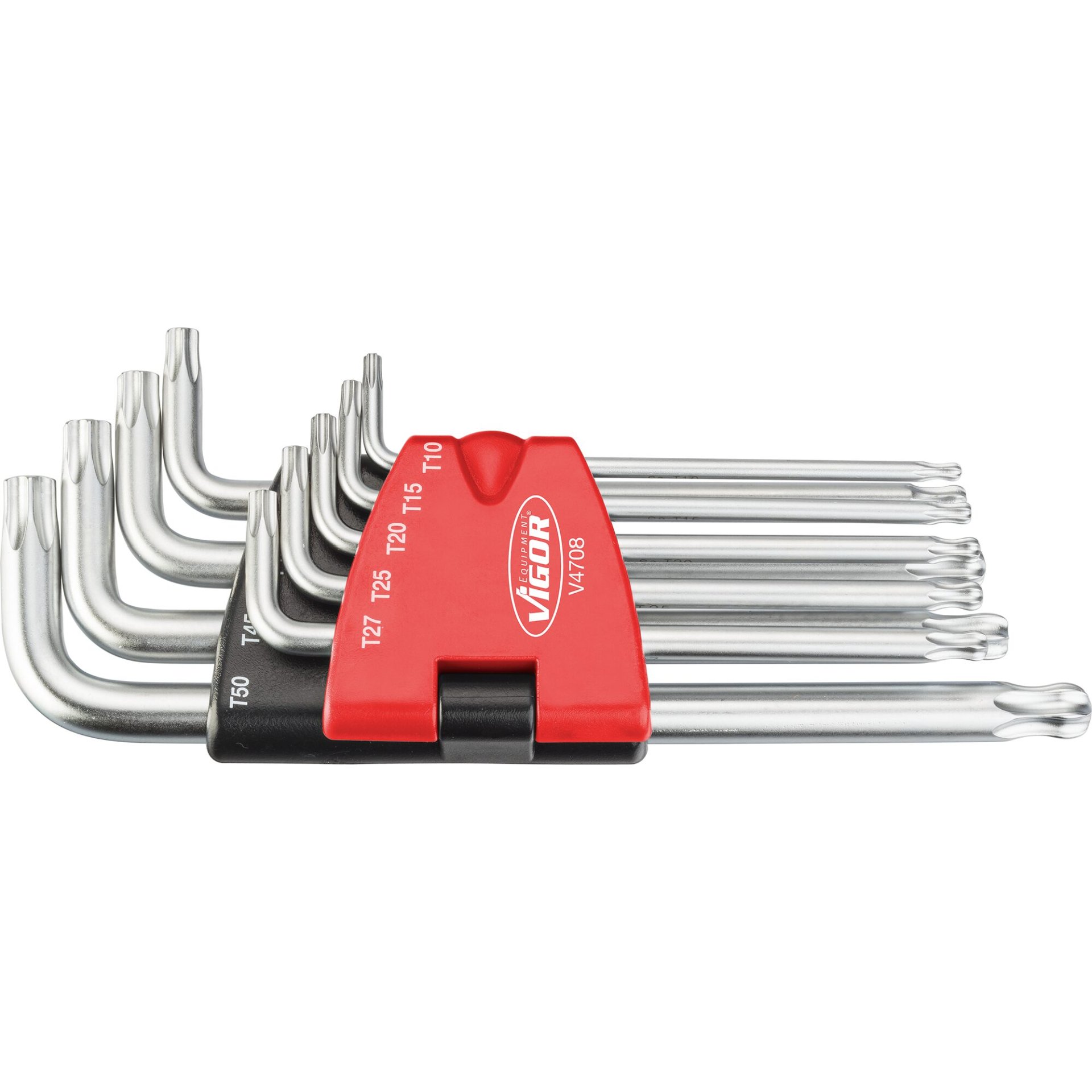 VIGOR Winkelschraubendreher-Satz ∙ lang ∙ Kugelkopf ∙ V4708 ∙ Innen TORX® Profil ∙ 9-teilig ∙ T10 · T15 · T20 · T25 · T27 · T30 · T40 · T45 · T50 ∙ Anzahl Werkzeuge: 9