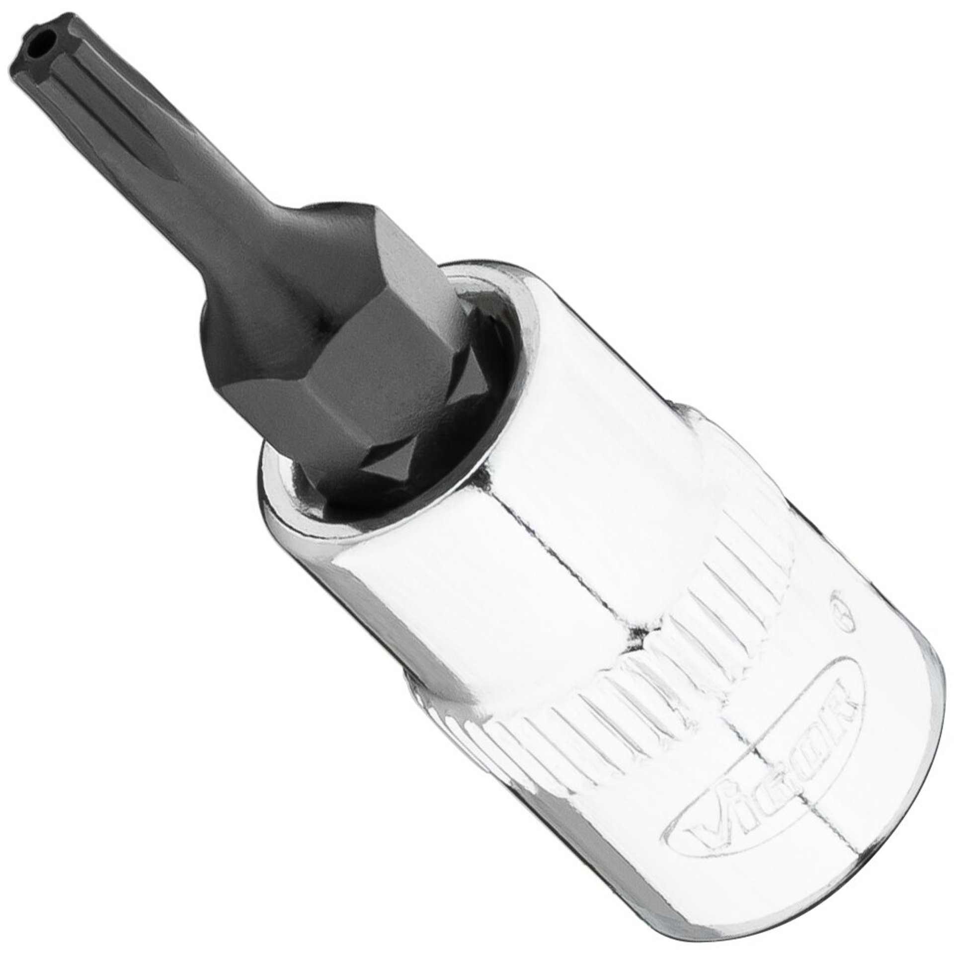 VIGOR Schraubendrehereinsatz ∙ V7037-IPR ∙ 1/4 Zoll (6,3 mm) Vierkant hohl ∙ Innenprofil mit 5 abgerundeten Flanken, mit Stirnlochbohrung (TORX®-ähnlich)