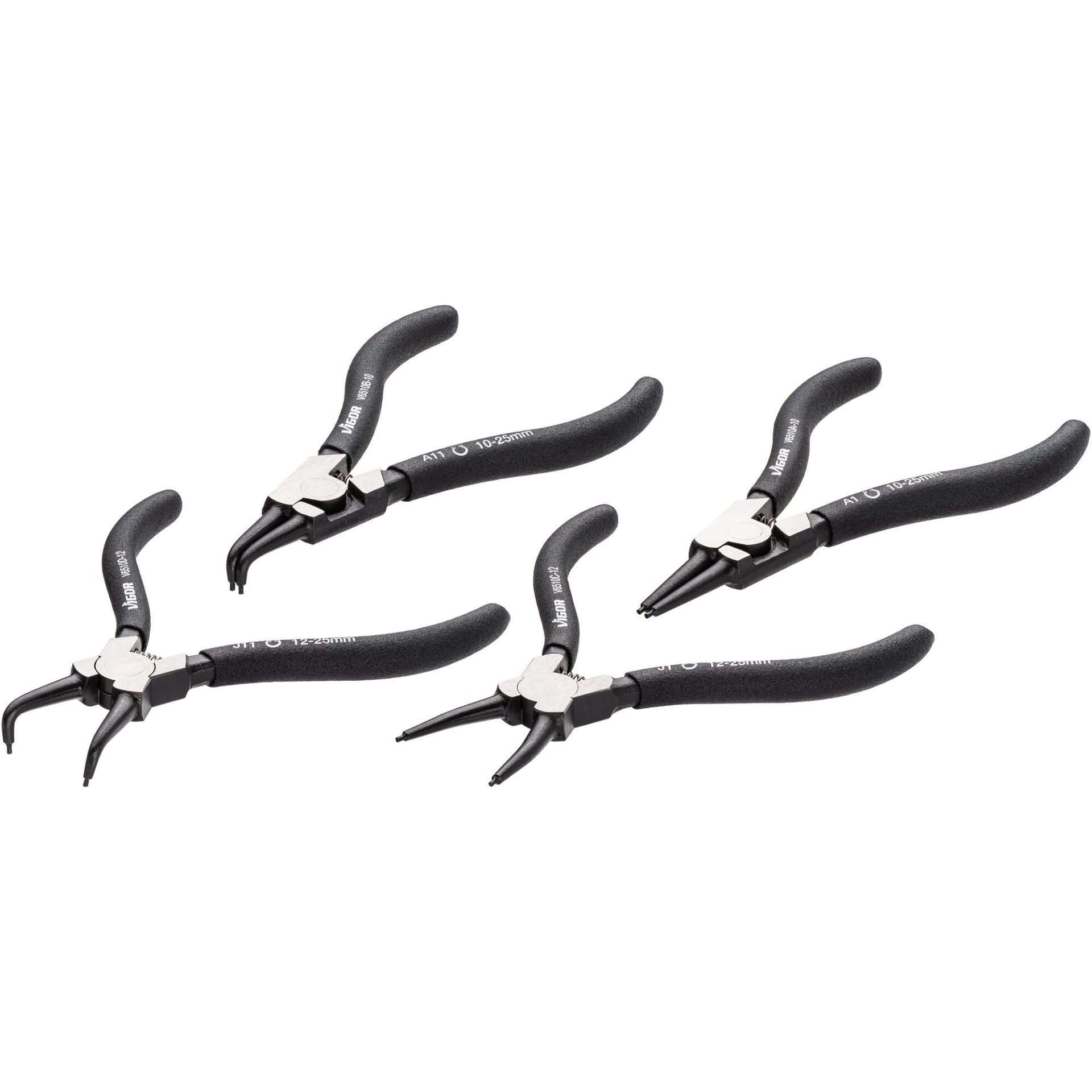 VIGOR Sicherungsringzangen-Satz ∙ 140 mm ∙ V6510-10/4 ∙ 4-teilig ∙ Anzahl Werkzeuge: 4