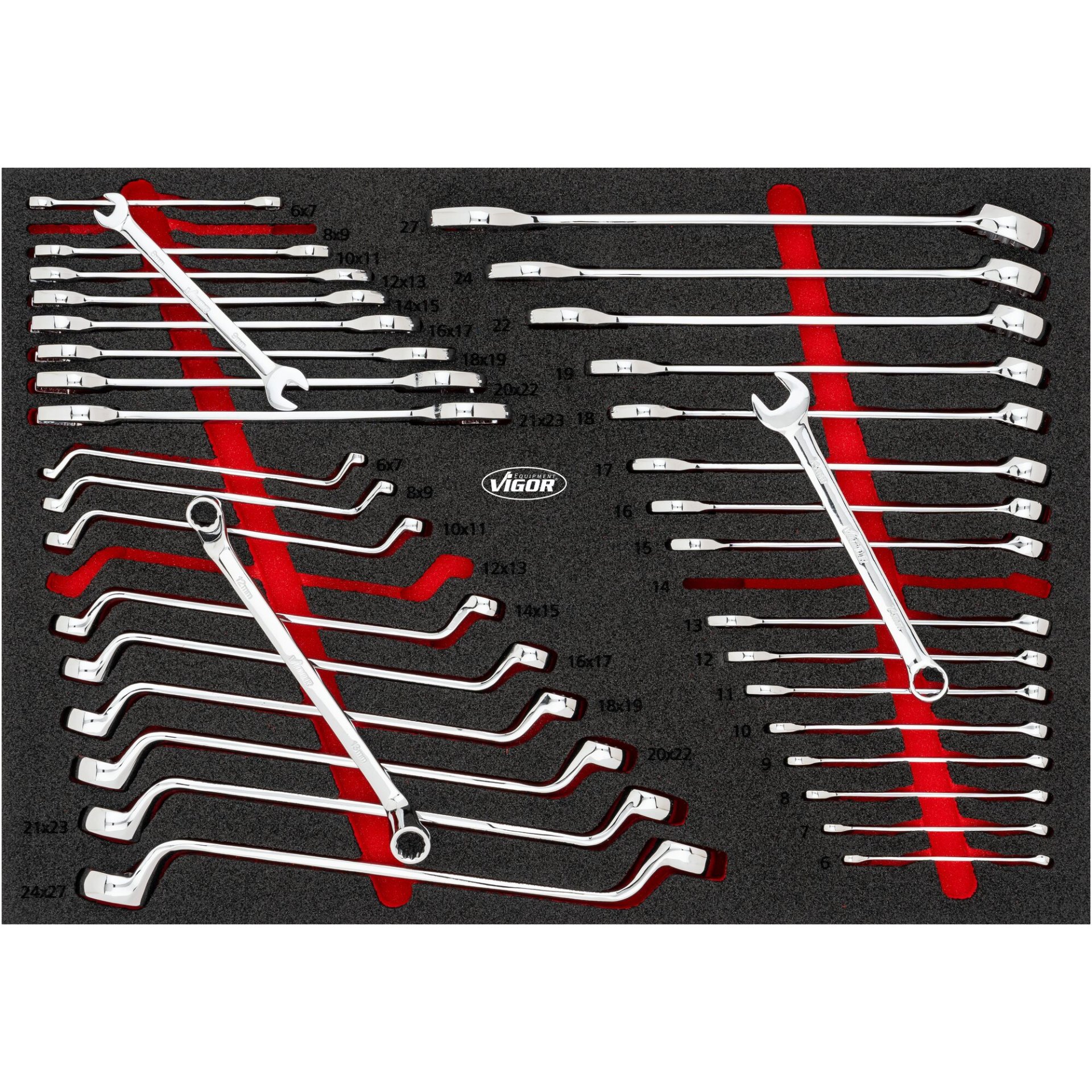 VIGOR Doppel-Maul-, Doppel-Ring- und Ring-Maulschlüssel-Satz ∙ V6643N ∙ 36-teilig ∙ 6 x 7 – 24 x 27 ∙ 6 – 27 mm ∙ Anzahl Werkzeuge: 36