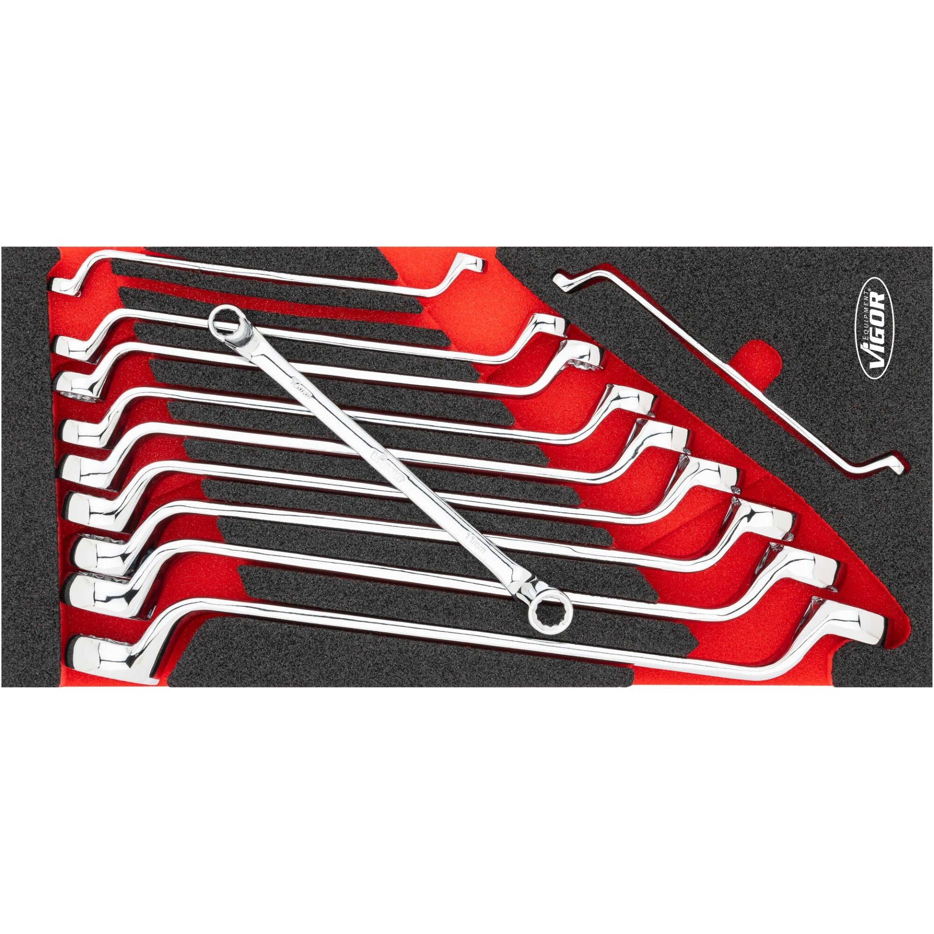 VIGOR Doppel-Ringschlüssel-Satz ∙ V6722N ∙ 11-teilig ∙ 6 x 7 – 25 x 28 mm ∙ Anzahl Werkzeuge: 11