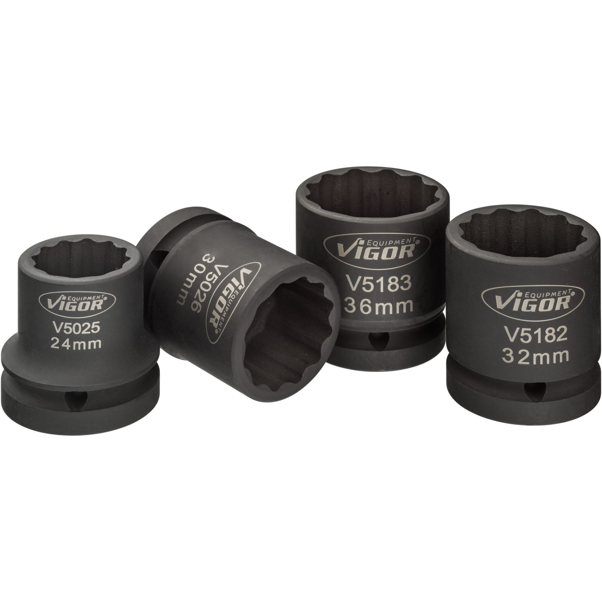 VIGOR Schlagschrauber Steckschlüsseleinsatz-Satz ∙ V5024 ∙ 3/4 Zoll (20 mm) Vierkant hohl ∙ Außenprofil Doppelsechskant ∙ 4-teilig ∙ 24 · 30 · 32 · 36 ∙ Anzahl Werkzeuge: 4