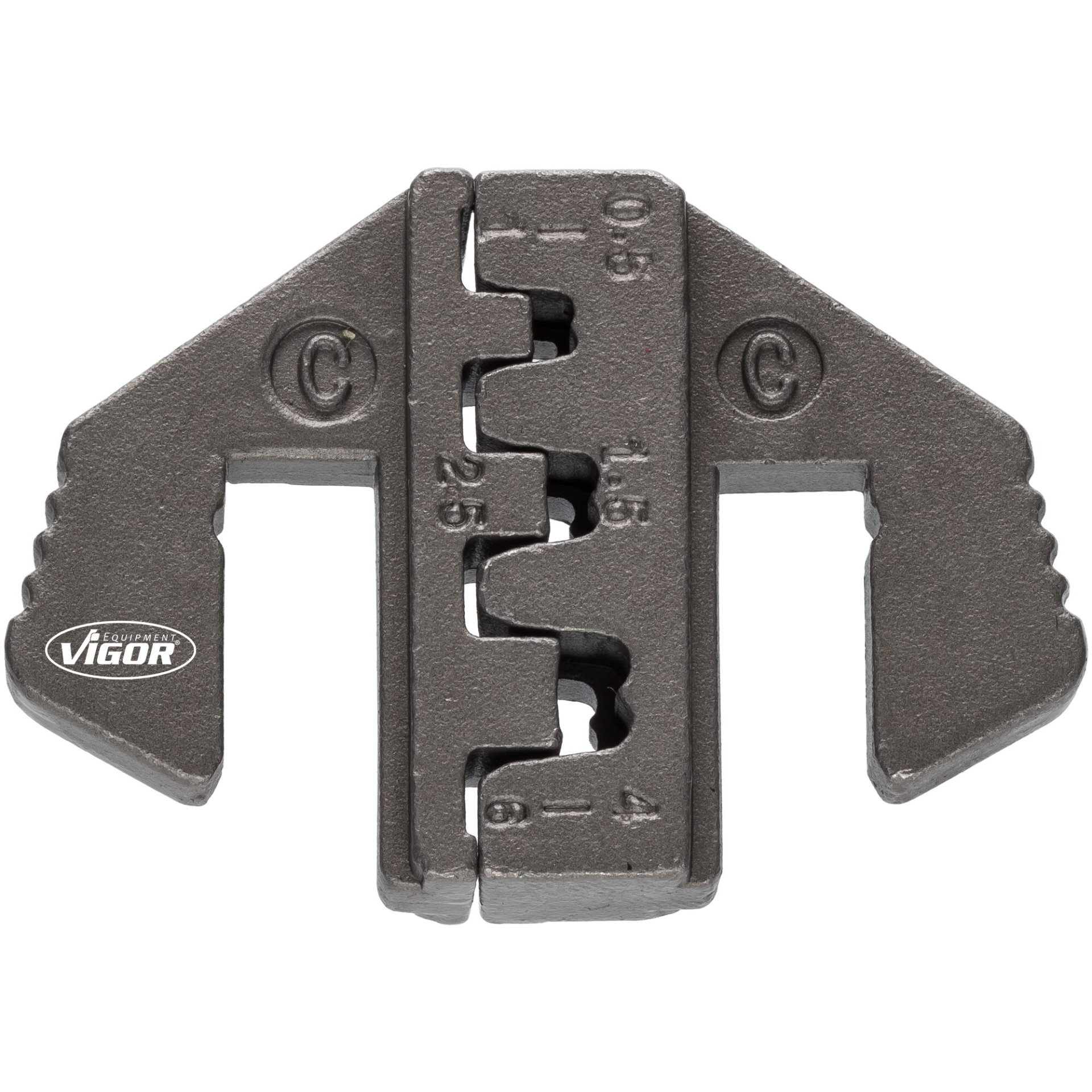 VIGOR Crimp-Einsatz C: ∙ für offene ∙ unisolierte Kabelschuhe von 0,5 – 6,0 mm2 (Breite bis 6,3 mm) ∙ V2499-C
