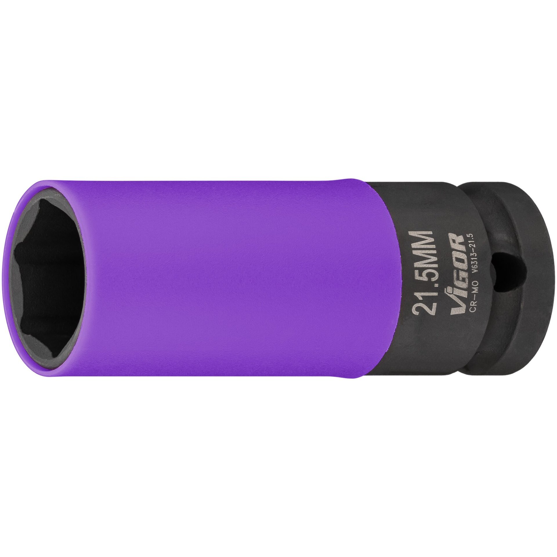 VIGOR Kraft-Steckschlüssel ∙ V6313-21.5 ∙ 1/2 Zoll (12,5 mm) Vierkant hohl ∙ Außenprofil Sechskant ∙ 80 mm