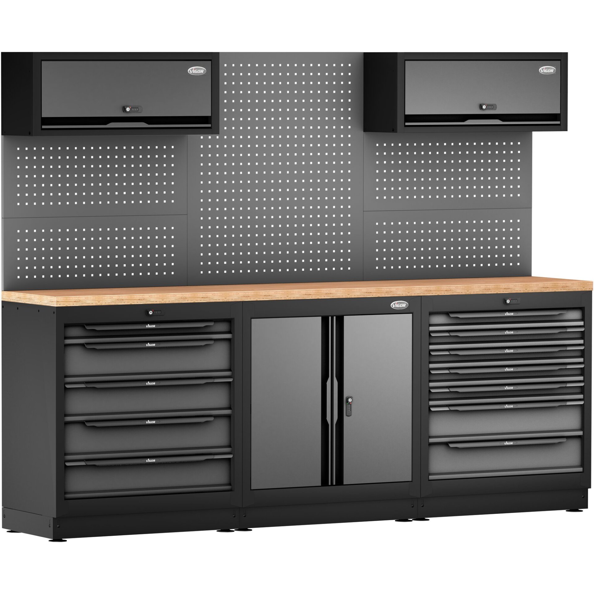VIGOR Schrankwand-Kombination ∙ Komplett-Paket ∙ Holz ∙ V6000-3P2XL ∙ L x B x H: 2588 mm x 526 mm x 1980 mm