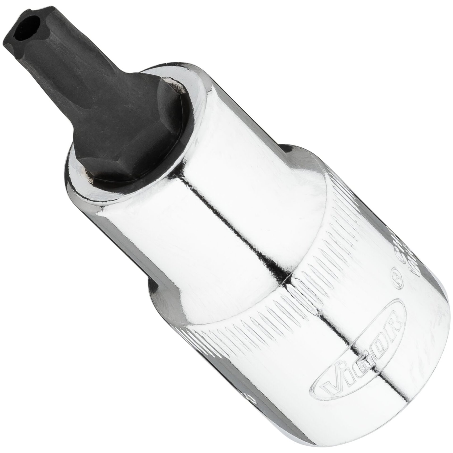 VIGOR Schraubendrehereinsatz ∙ V7055-IPR ∙ 1/2 Zoll (12,5 mm) Vierkant hohl ∙ Innenprofil mit 5 abgerundeten Flanken, mit Stirnlochbohrung (TORX®-ähnlich)