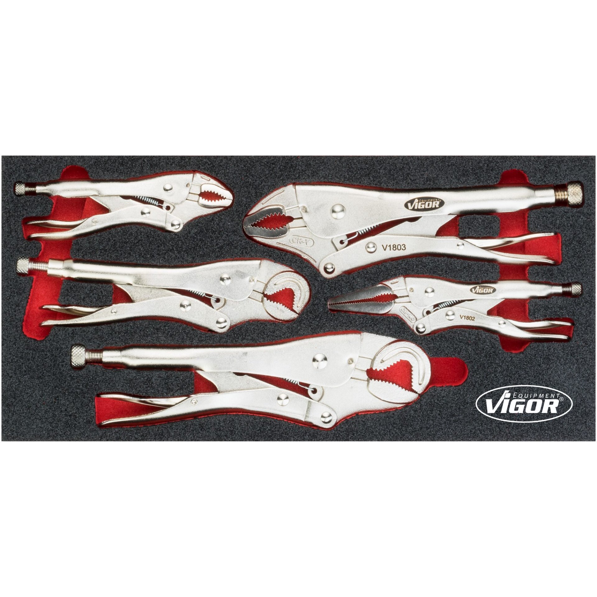 VIGOR Gripzangen-Satz ∙ V5004 ∙ 5-teilig ∙ 16 – 27 mm ∙ 11 – 19 mm ∙ Anzahl Werkzeuge: 5