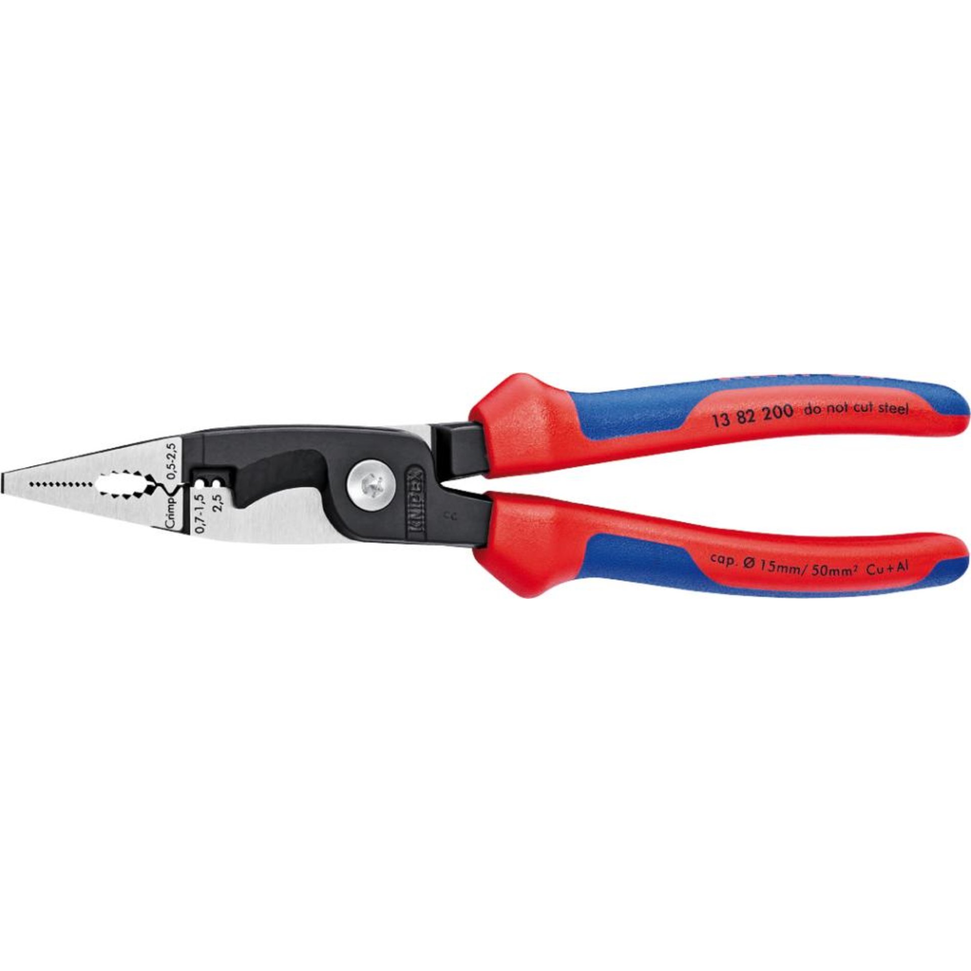 KNIPEX 13 82 200 Elektro-Installationszange mit Mehrkomponenten-Hüllen schwarz atramentiert 200 mm