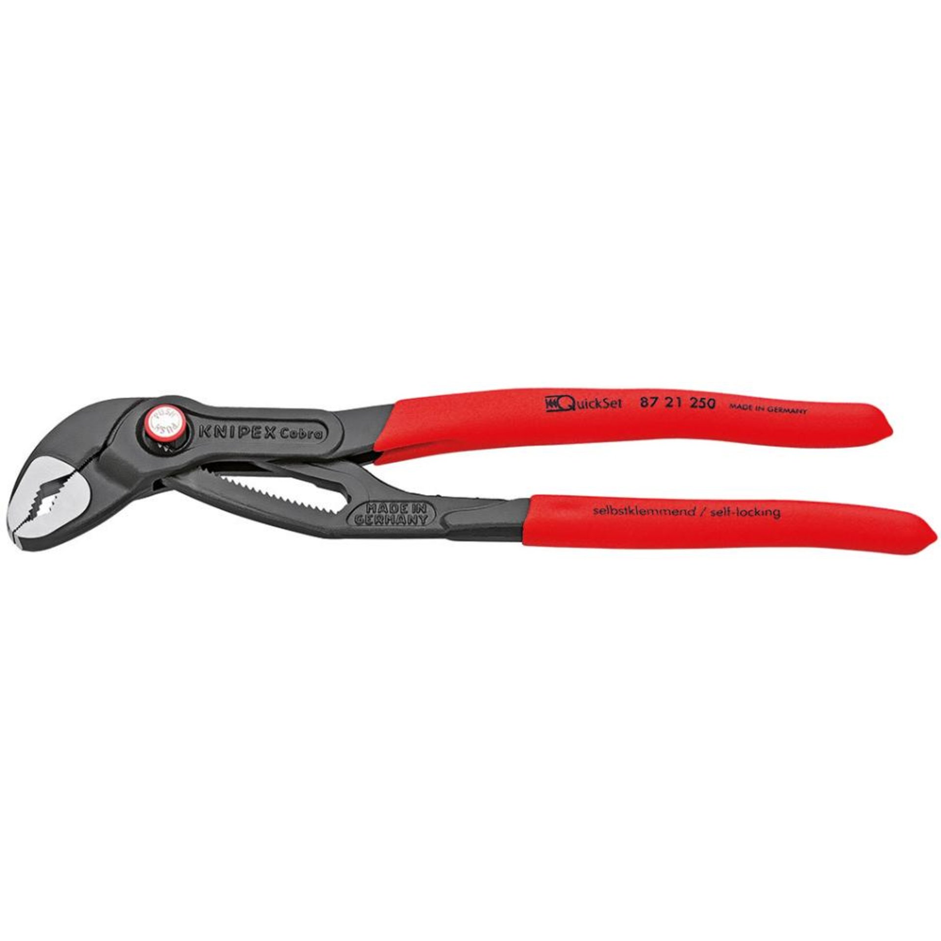 KNIPEX 87 21 250 Cobra® QuickSet Hightech-Wasserpumpenzange mit rutschhemmendem Kunststoff überzogen grau atramentiert 250 mm