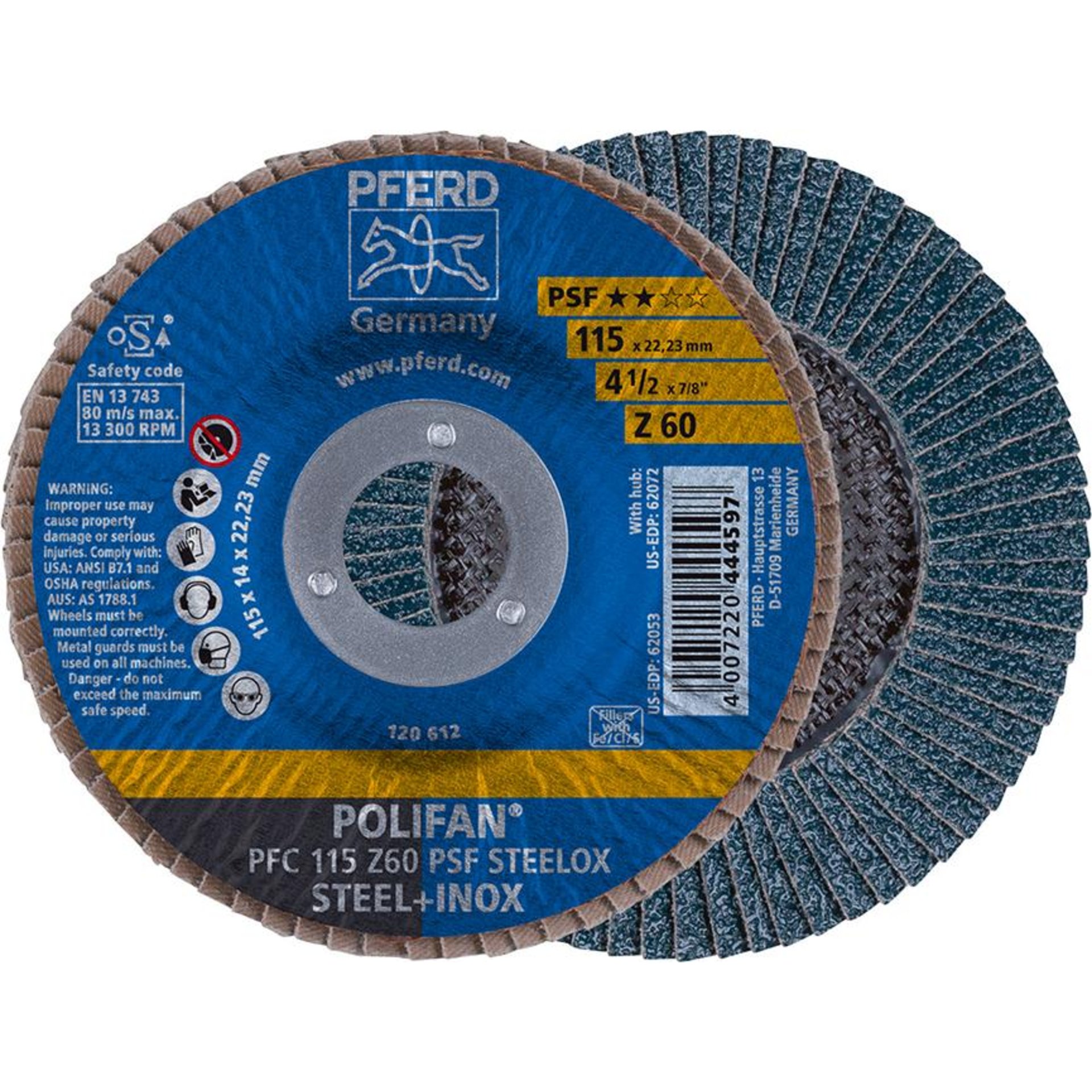 Fächerschleifscheibe Z 60PSF gerade 115mm K60 Pferd