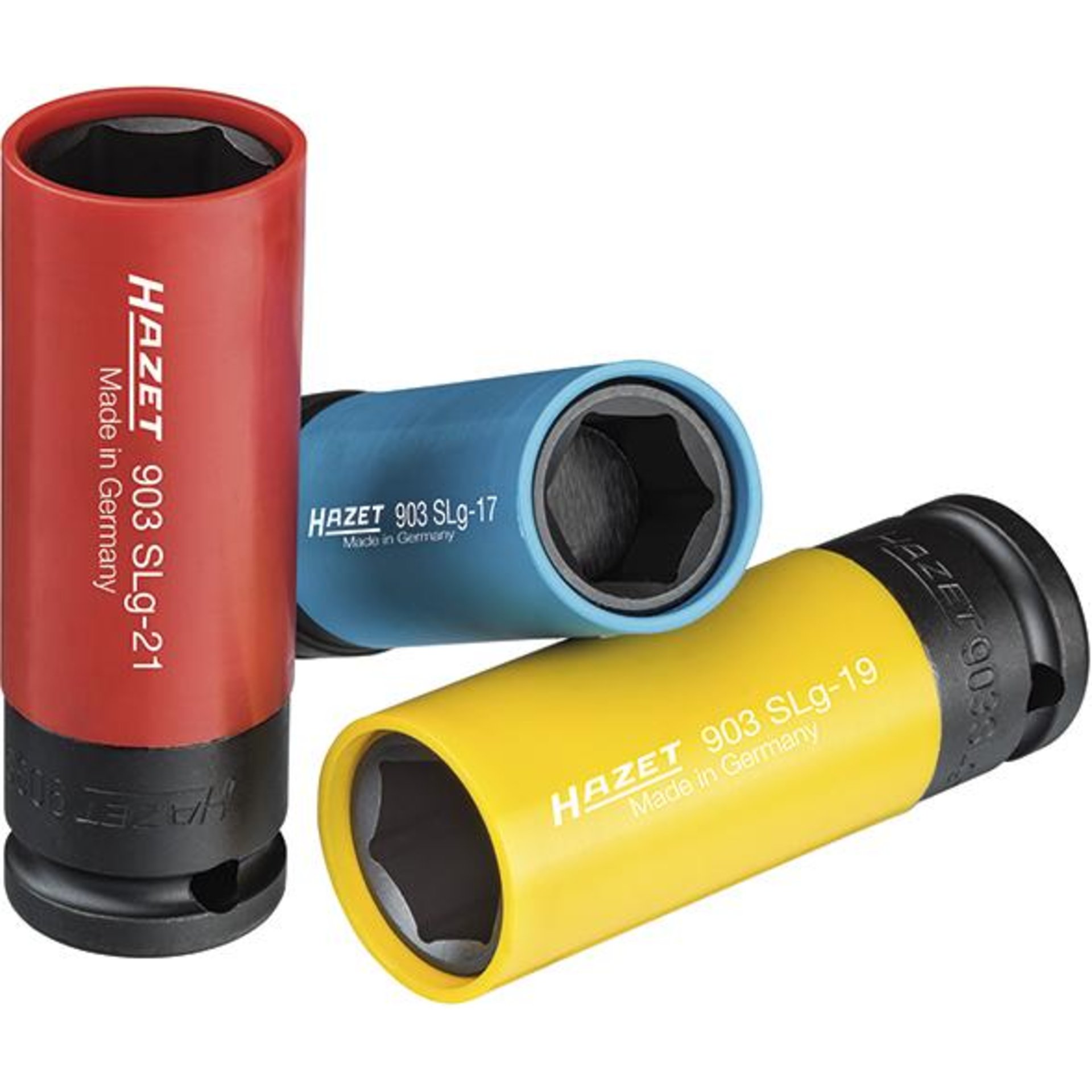 HAZET Schlag-, Maschinenschrauber Steckschlüsseleinsatz Satz 903SPC/3 ∙ 1/2 Zoll (12,5 mm) Vierkant hohl ∙ Außen Sechskant-Tractionsprofil ∙ 17 – 21 ∙ Anzahl Werkzeuge: 3