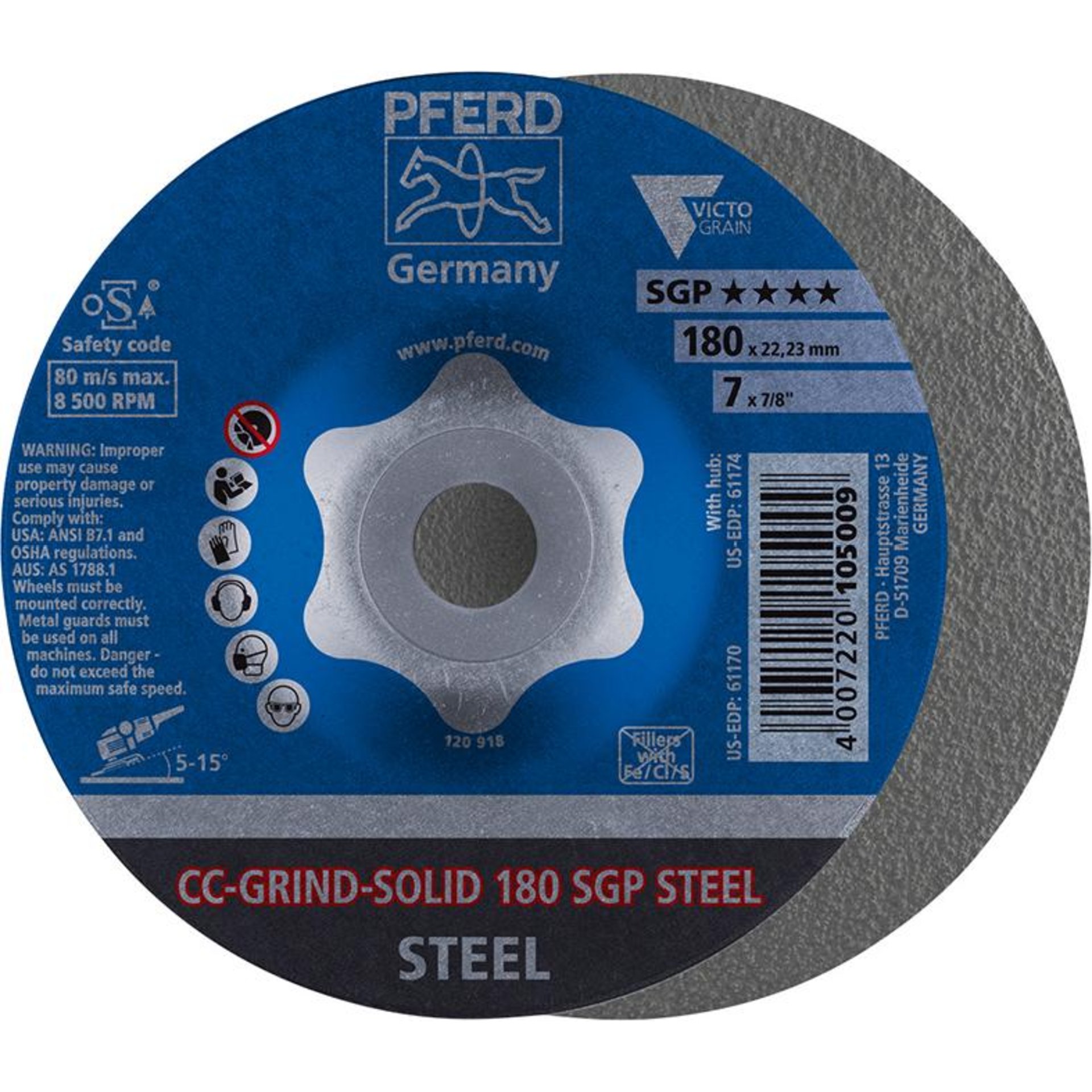 Schleifscheibe CC-Grind Solid SGP STEEL 180mm PFERD