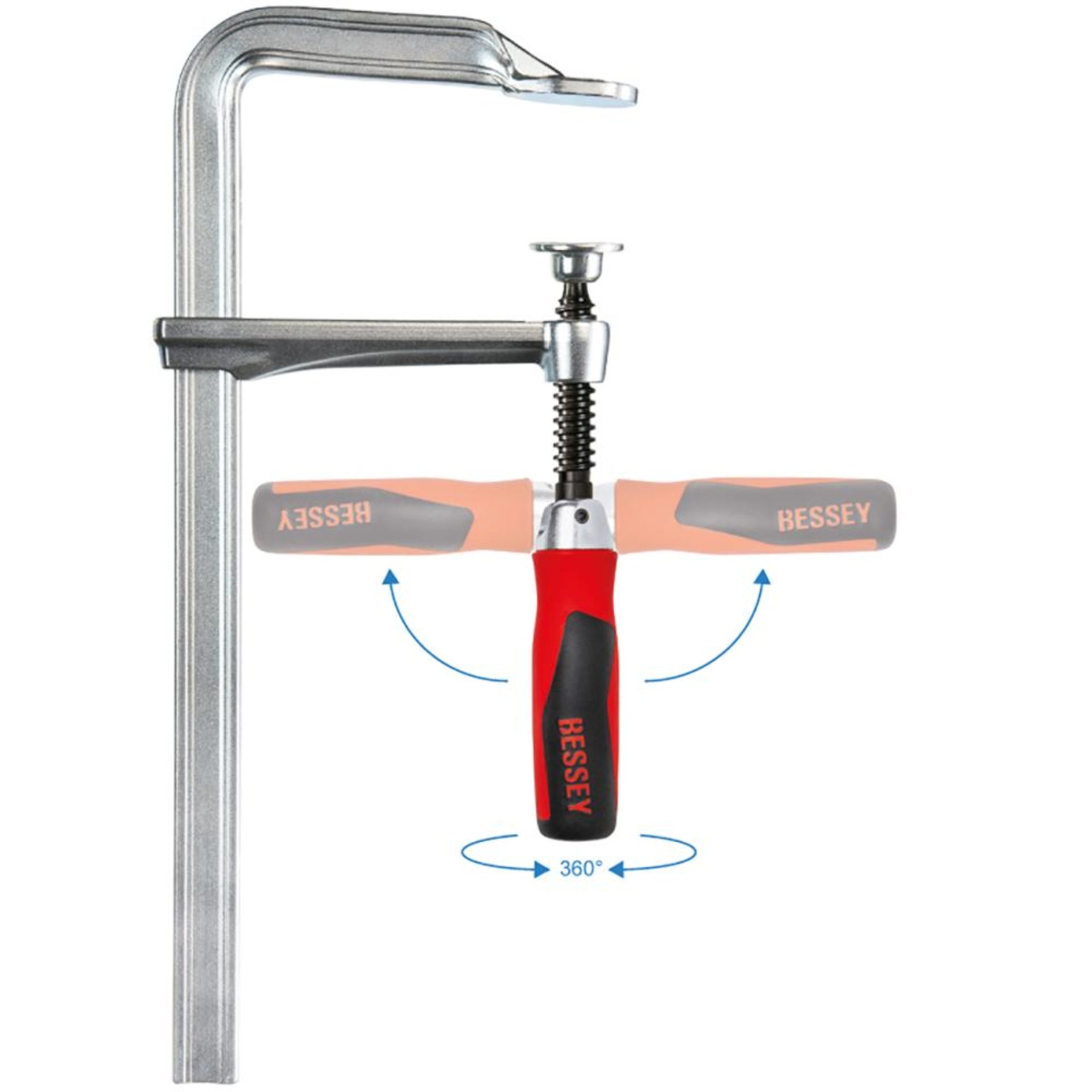 Schraubzwinge Ganzstahl mit 2-Komponenten-Heft 250x120mm Klappgriff Bessey