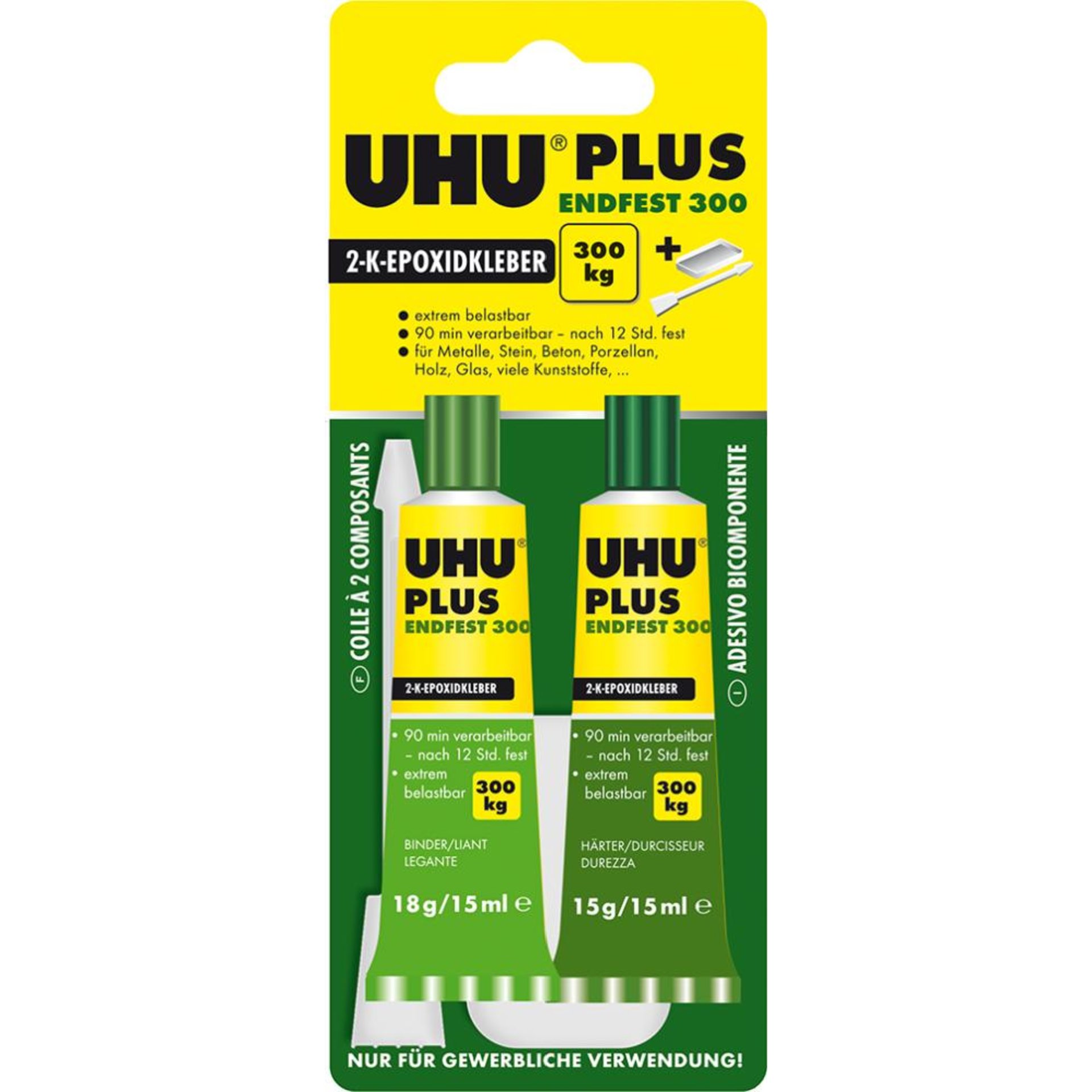 2-KomponentenepoxidkleberPLUS ENDFEST 300 SB-Karte mit Tuben Binder18g Härter 15g UHU