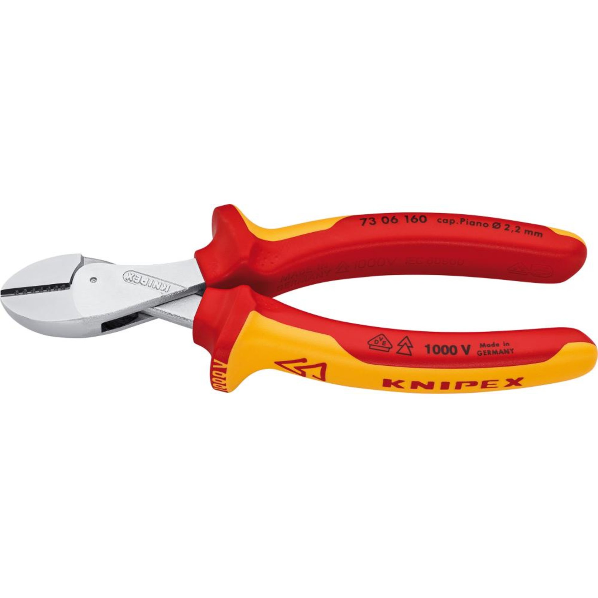 KNIPEX 73 06 160 X-Cut® Kompakt-Seitenschneider hochübersetzt isoliert mit Mehrkomponenten-Hüllen, VDE-geprüft verchromt 160 mm