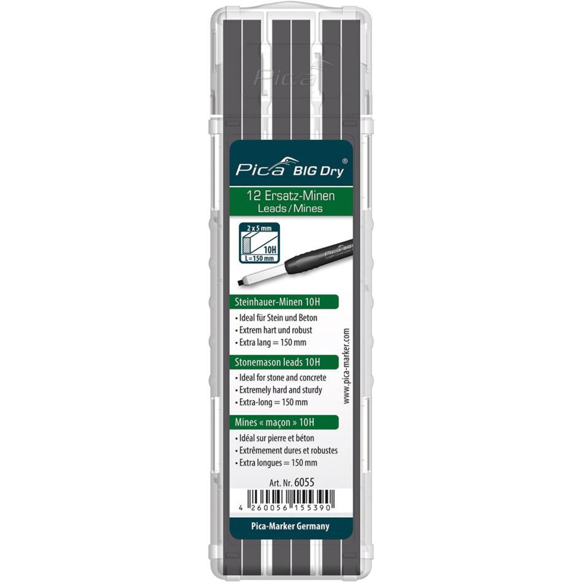 Minen-Set für Zimmermanns-Bleistift BIG Dry Steinhauer Graphit 10H Pica