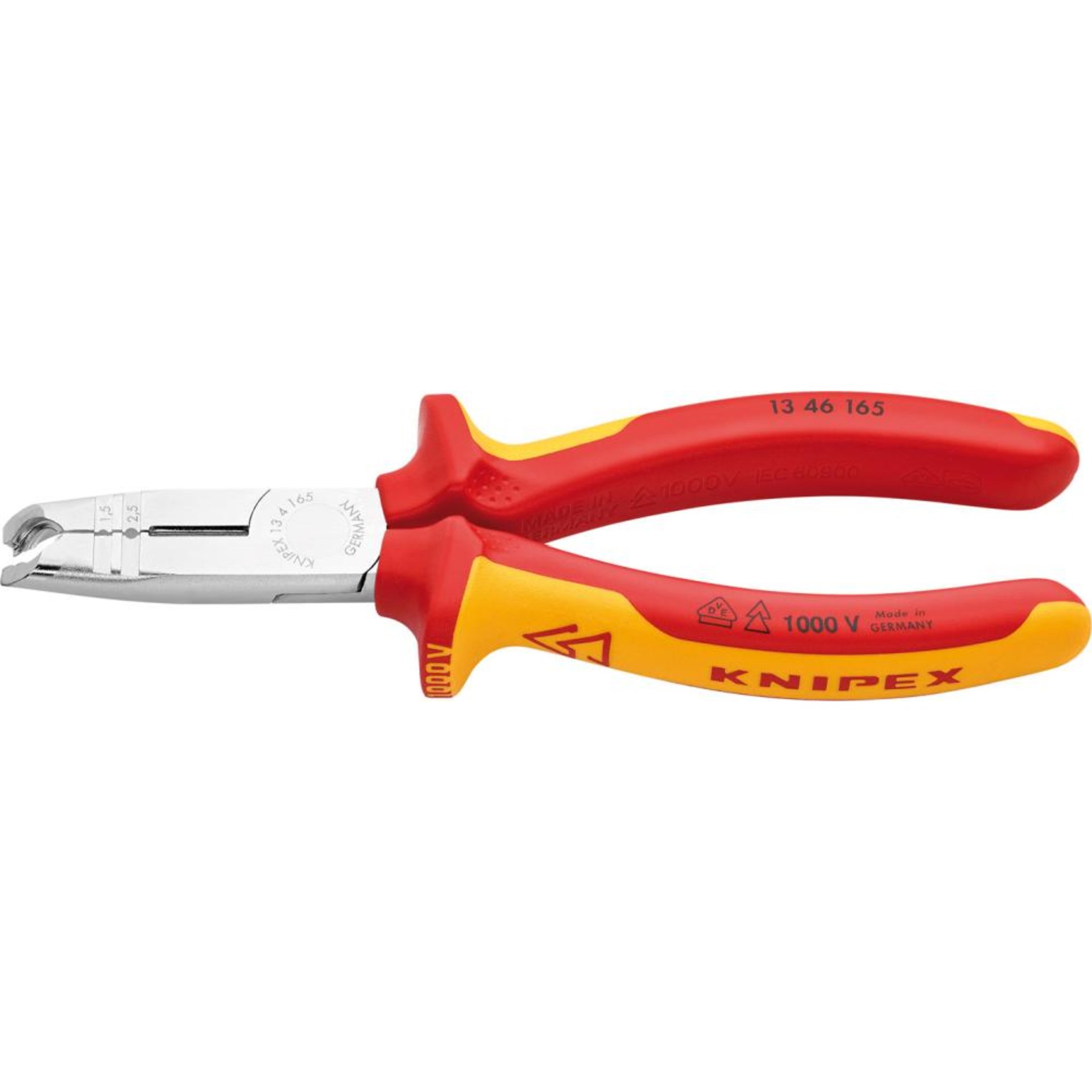 KNIPEX 13 46 165 Abmantelungszange isoliert mit Mehrkomponenten-Hüllen, VDE-geprüft verchromt 165 mm