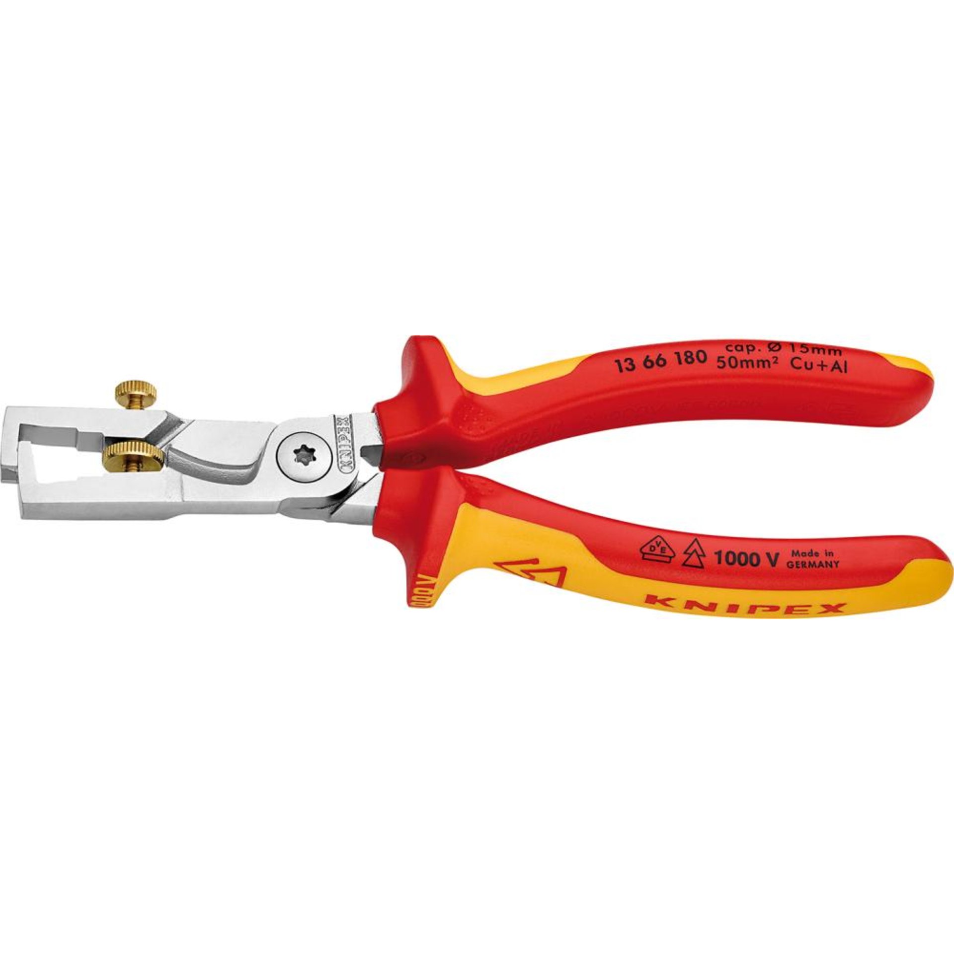 KNIPEX 13 66 180 StriX® Abisolierzangen mit Kabelschere isoliert mit Mehrkomponenten-Hüllen, VDE-geprüft verchromt 180 mm
