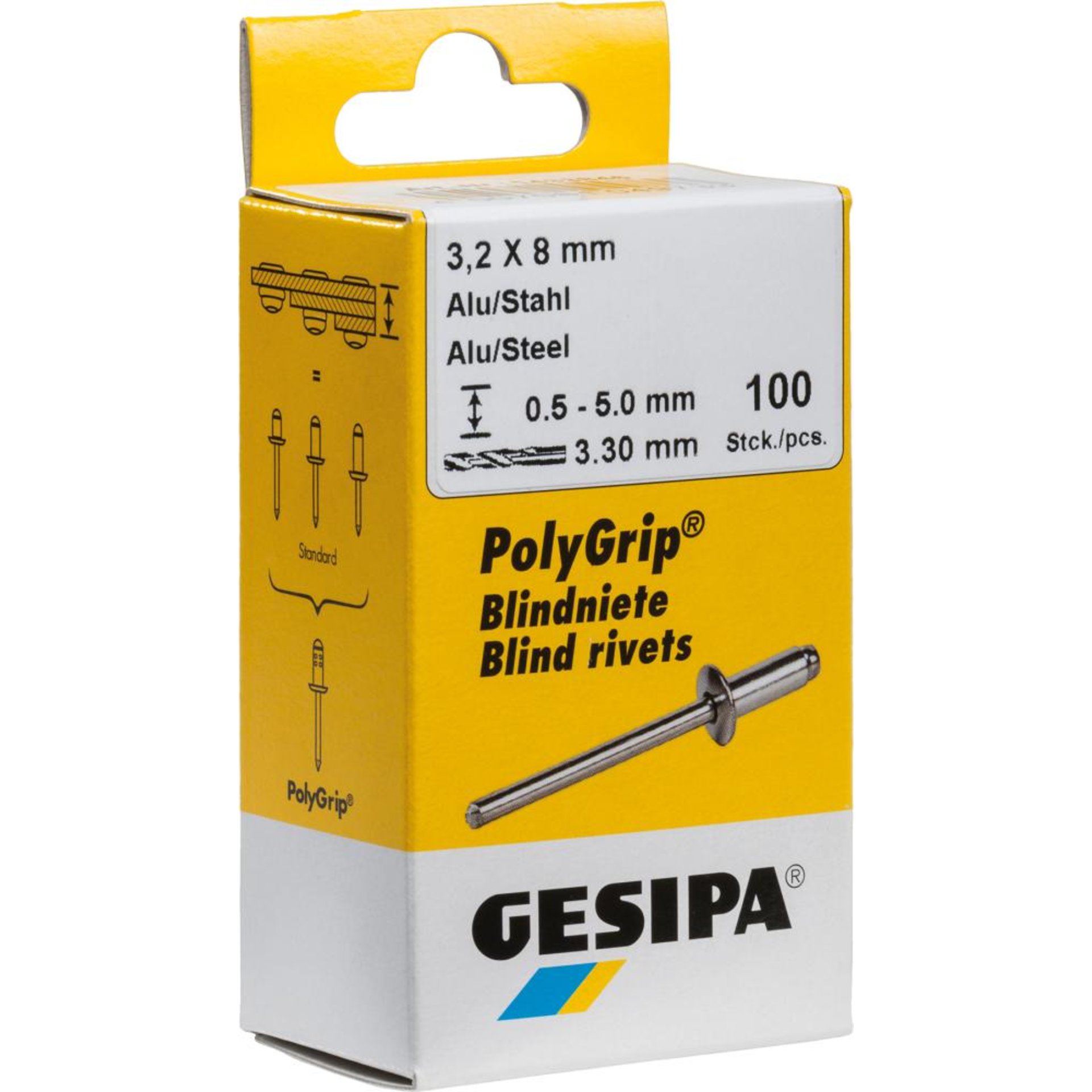 Blindniet Alu/Stahl Flachrundkopf Mini-Pack 4x8mm a 100Stück GESIPA