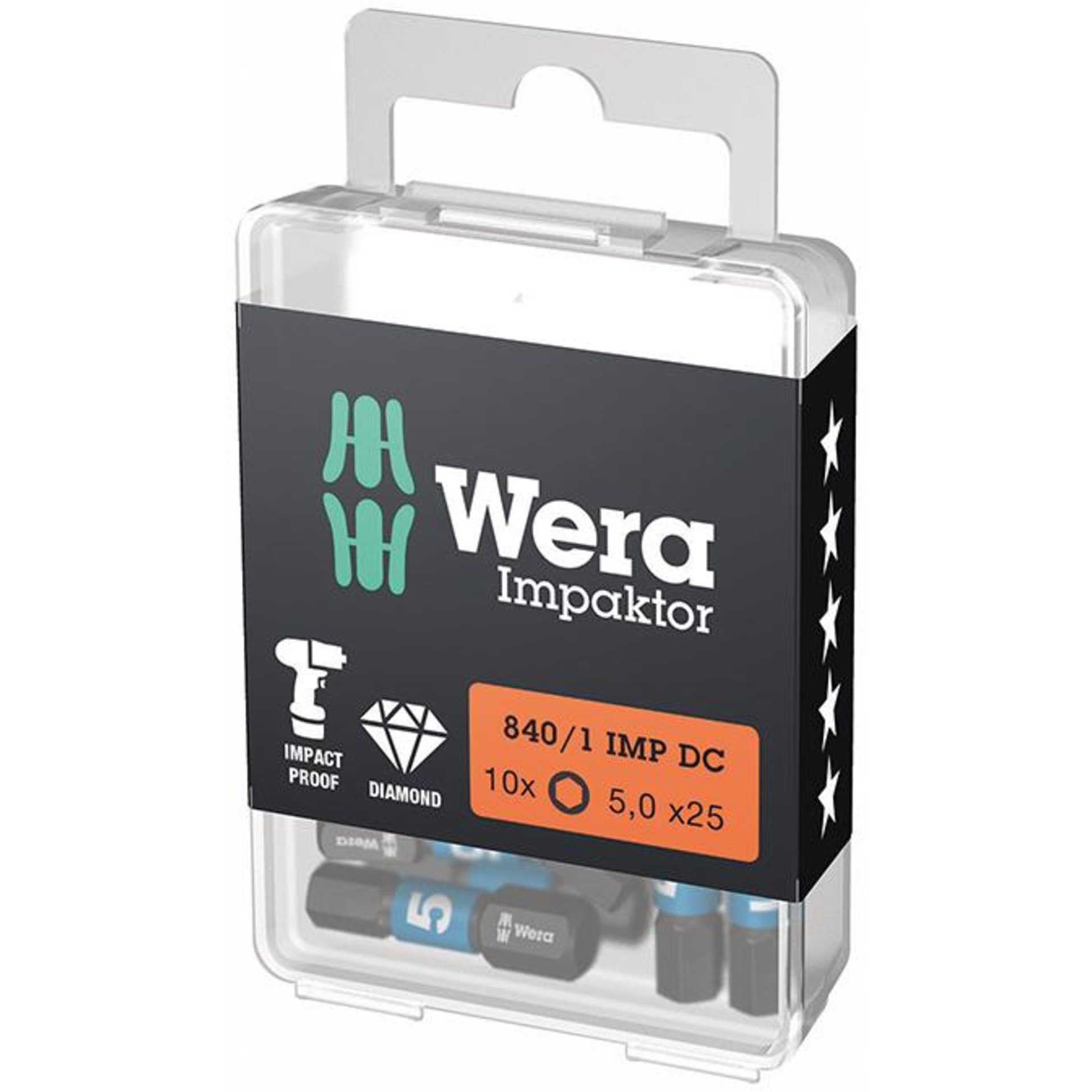 Bit Impaktor 1/4" DIN 3126 C6,3 Innensechskant 5x25mm 10er Pack Wera