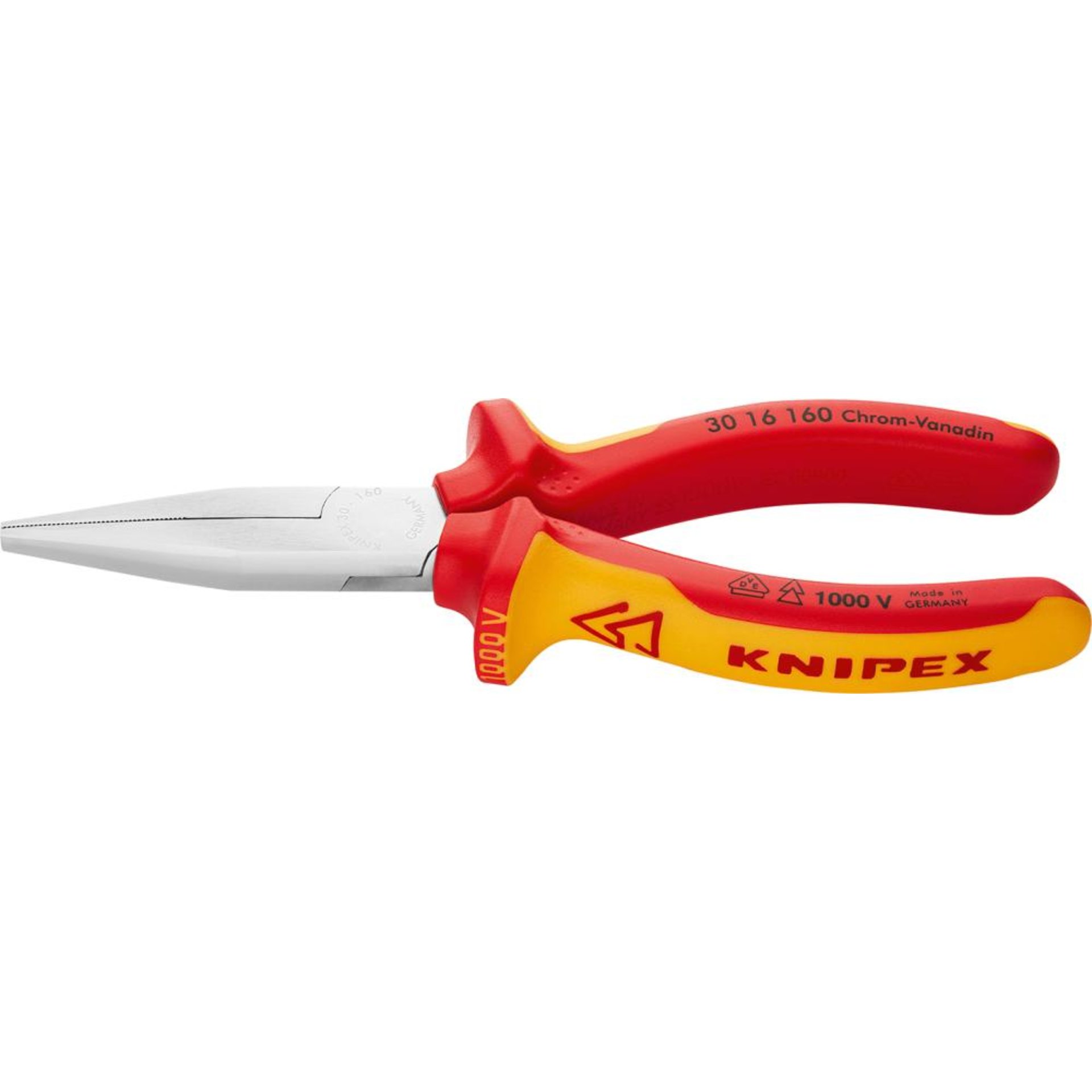 KNIPEX 30 16 160 Langbeckzange isoliert mit Mehrkomponenten-Hüllen, VDE-geprüft verchromt 160 mm