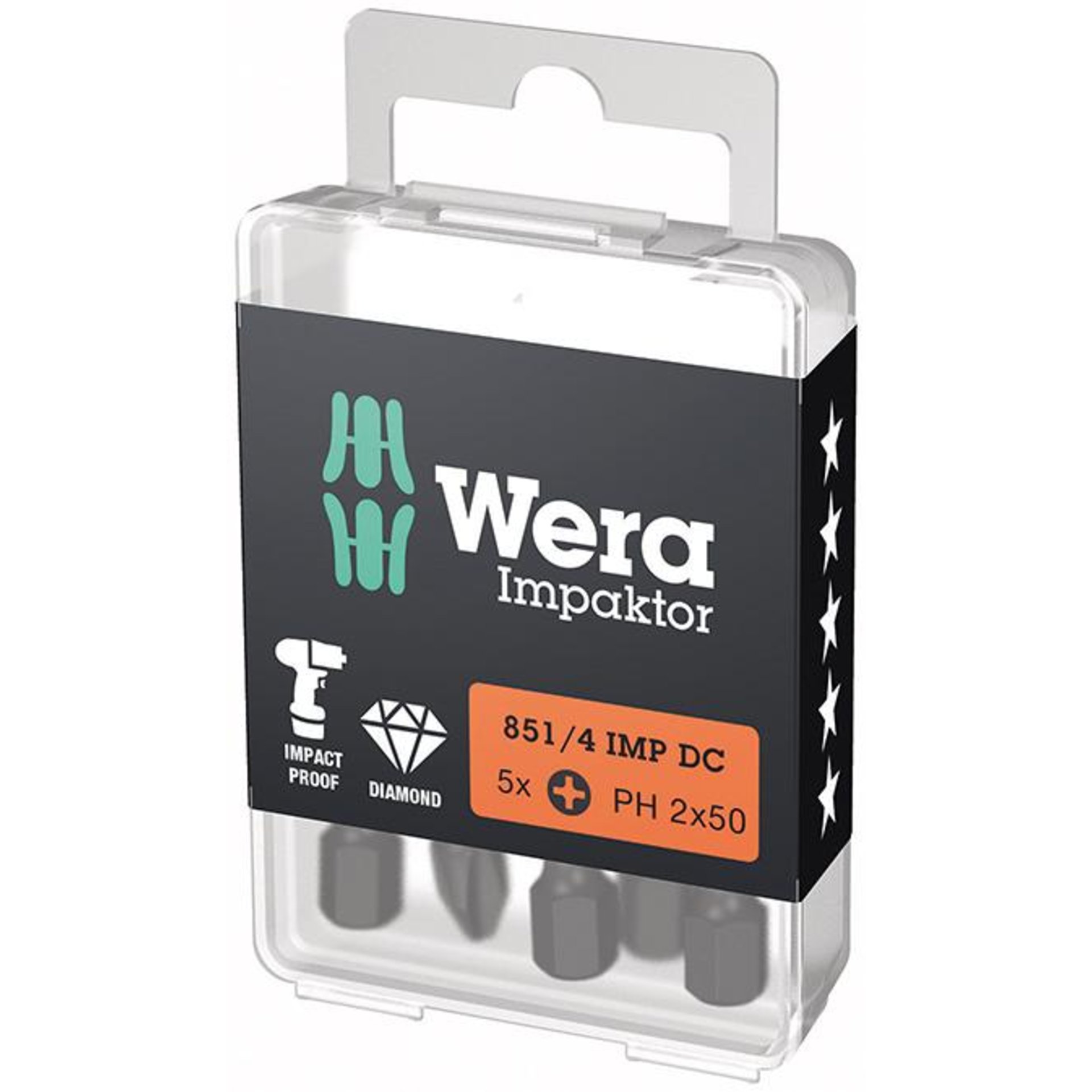 Bit Impaktor 1/4" DIN 3126 E6,3 PH2x50mm 5er Pack Wera