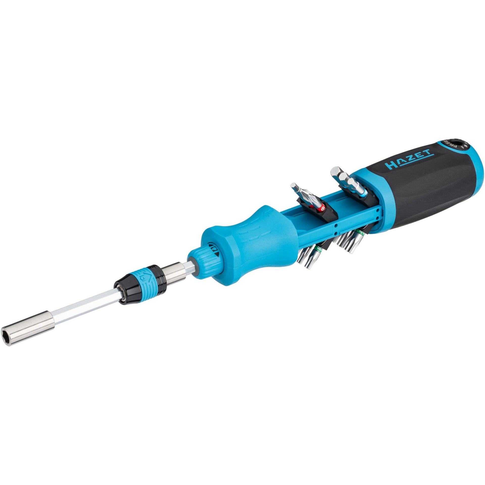HAZET Bit Ratschen-Schraubendreher mit integriertem Magazin 811R-4 ∙ Schlitz Profil, Kreuzschlitz Profil PH, Innensechskant Profil, Innen TORX® Profil, 1/4 Zoll (6,3 mm) Sechskant hohl ∙ 14-teilig ∙ PH1 ∙ PH2 ∙ 3 – 6 ∙ T15 – T30