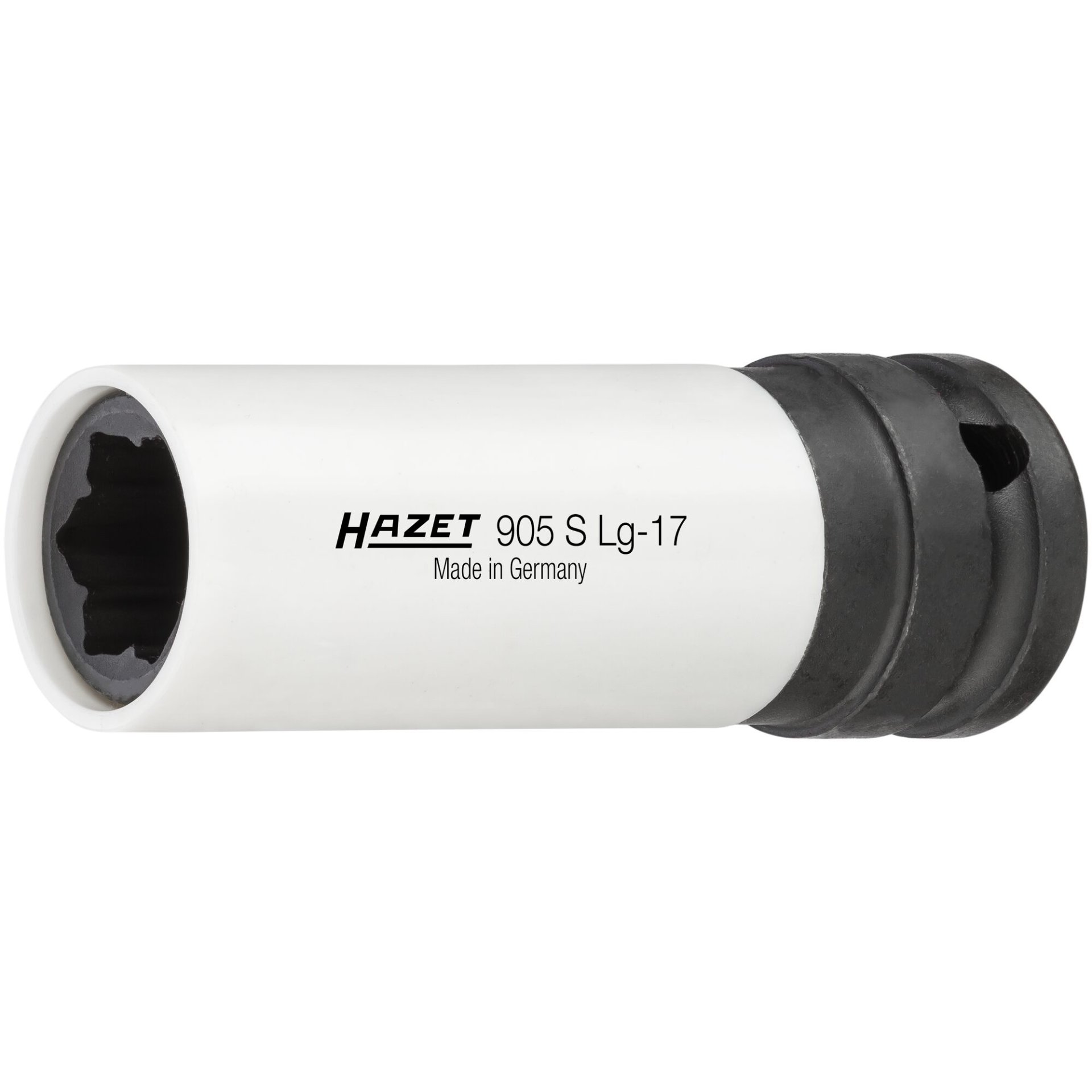 Kraft-Steckschlüsseleinsatz ∙ 905SLg ∙ 1/2 Zoll Vierkant ∙ lang ∙ für Hybrid-Sonderprofil bei MERCEDES-BENZ ∙ HYUNDAI ∙ KIA ∙ innenliegender Kunststoff-Einsatz zum Schutz der Radschrauben ∙ Kunststoff-Hülse zum Schutz der Felgen