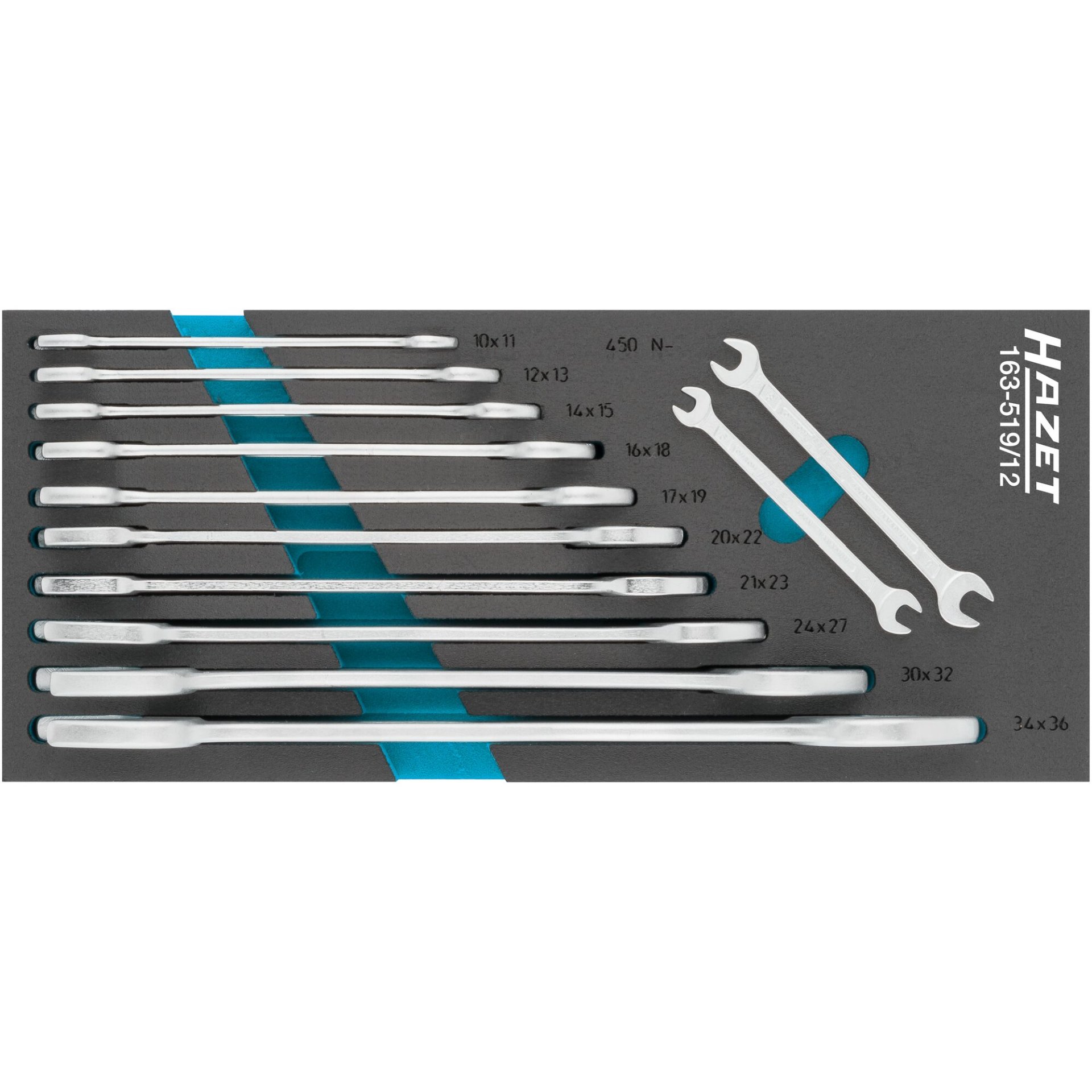 HAZET Double open-end wrench set 163-519/12 ∙ Outside hexagon profile ∙ 6 – 36 ∙ Number of tools: 12