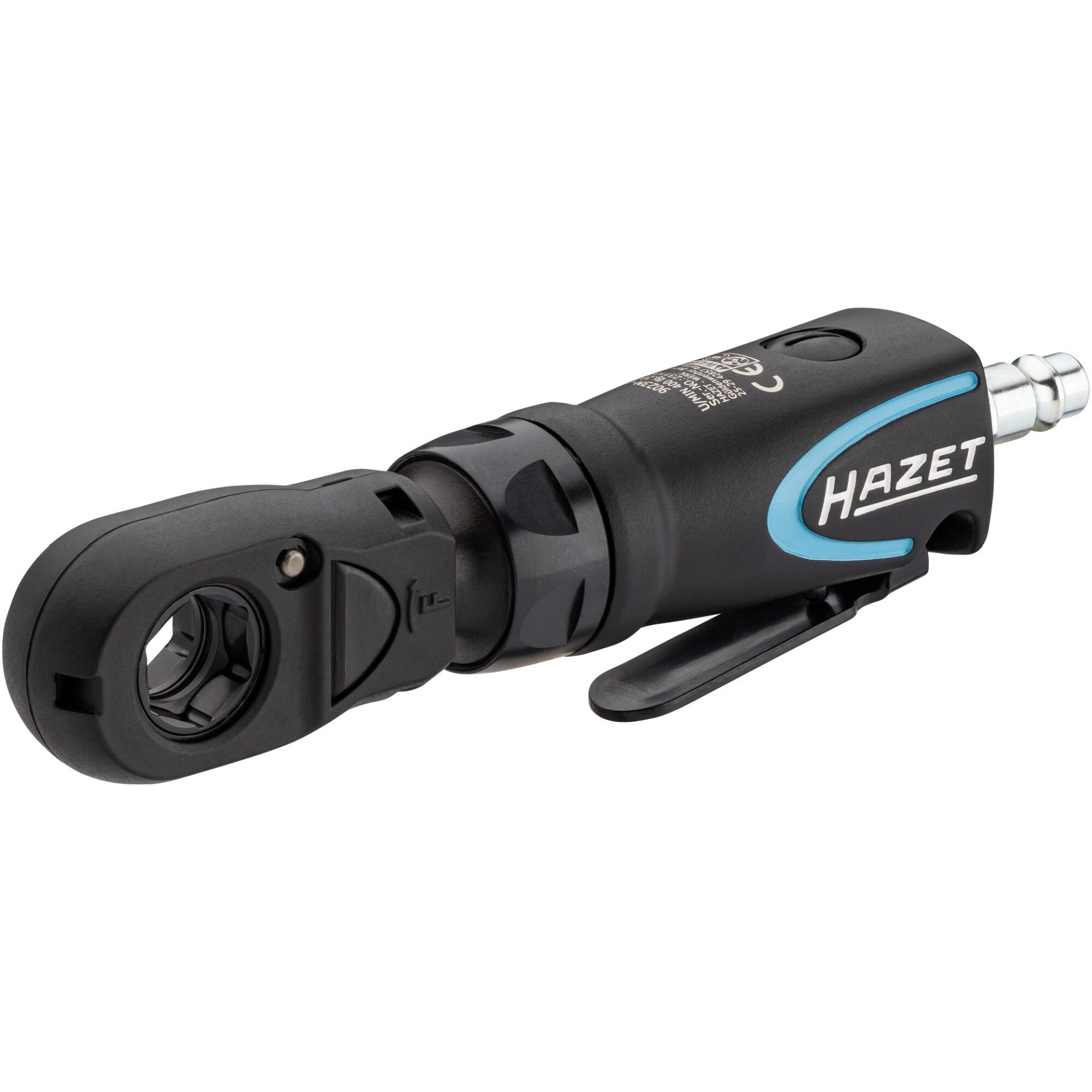 HAZET Mini multifunctional air ratchet 9023M-1 ∙ 1/4 inch (6.3 mm) square, solid, 3/8 inch (10 mm) square, solid, 1/4 inch (6.3 mm) hexagon, hollow ∙ 159 mm ∙ Number of tools: 4