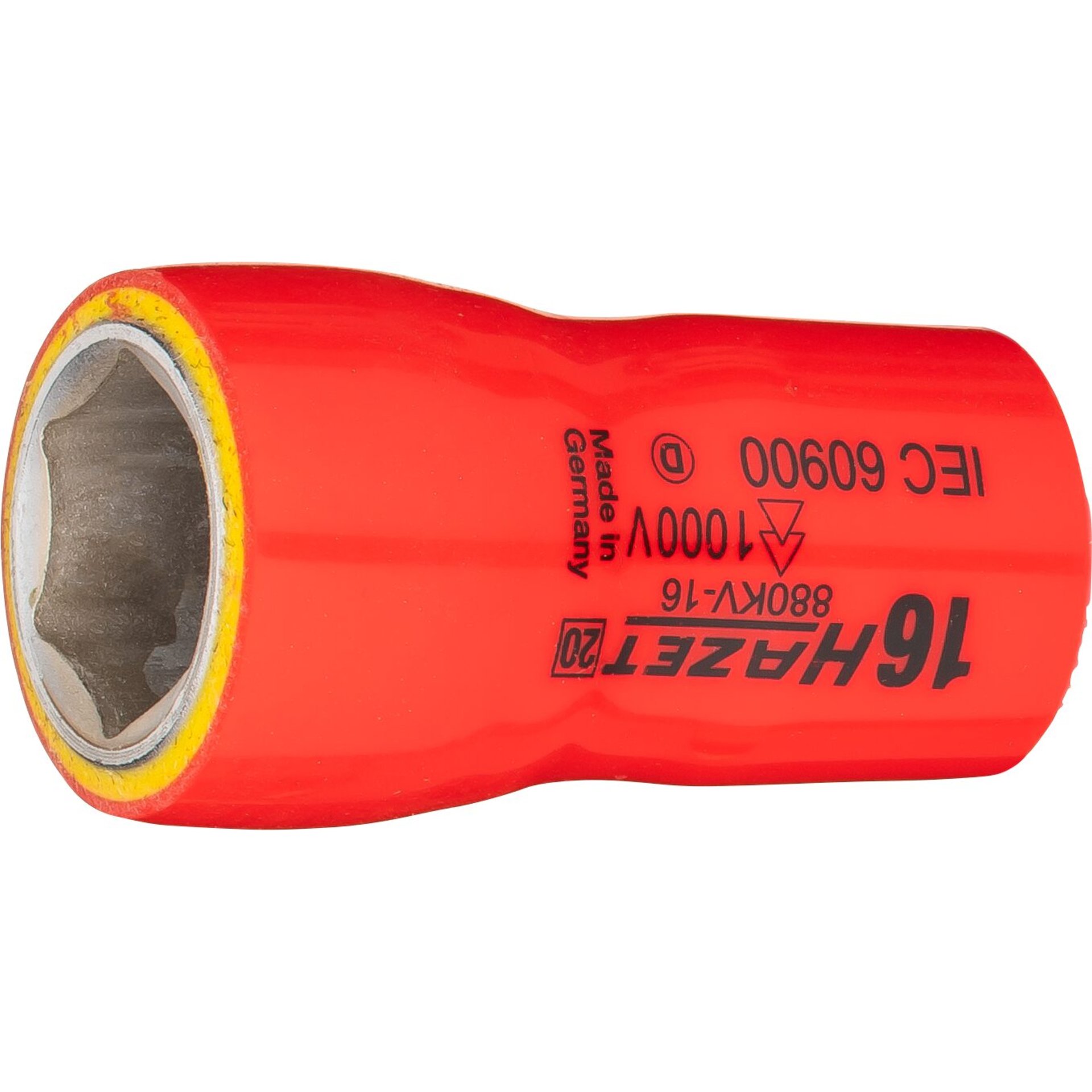 HAZET Steckschlüsseleinsatz ∙ schutzisoliert 880KV-16 ∙ 3/8 Zoll (10 mm) Vierkant hohl ∙ Außen-Tractionsprofil Sechskant ∙ SW 16 mm