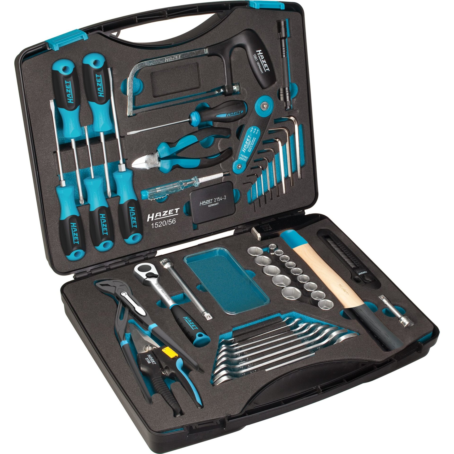 HAZET Tool case ∙ with assortment 1520/56 ∙ 3/8 inch (10 mm) square, hollow ∙ Outside 12-point traction profile, Slot profile, Cross recess profile PH, Pozidriv profile PZ, Inside hexagon profile, Inside TORX® profile ∙ 0.5 x 2.8 – 1.2 x 6.5 ∙ 2 – 22 ∙ PH1 – PH2 ∙ PZ2 ∙ T9 – T40 ∙ Number of tools: 56