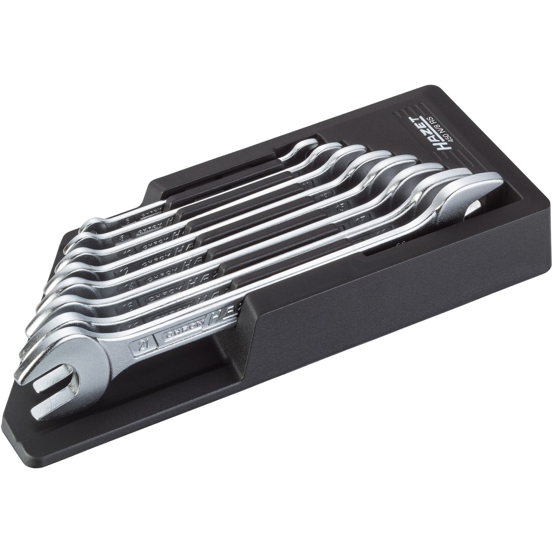 HAZET Double open-end wrench set 450N/8RS ∙ Outside hexagon profile ∙ 6 x 7 – 21 x 22 ∙ Number of tools: 8