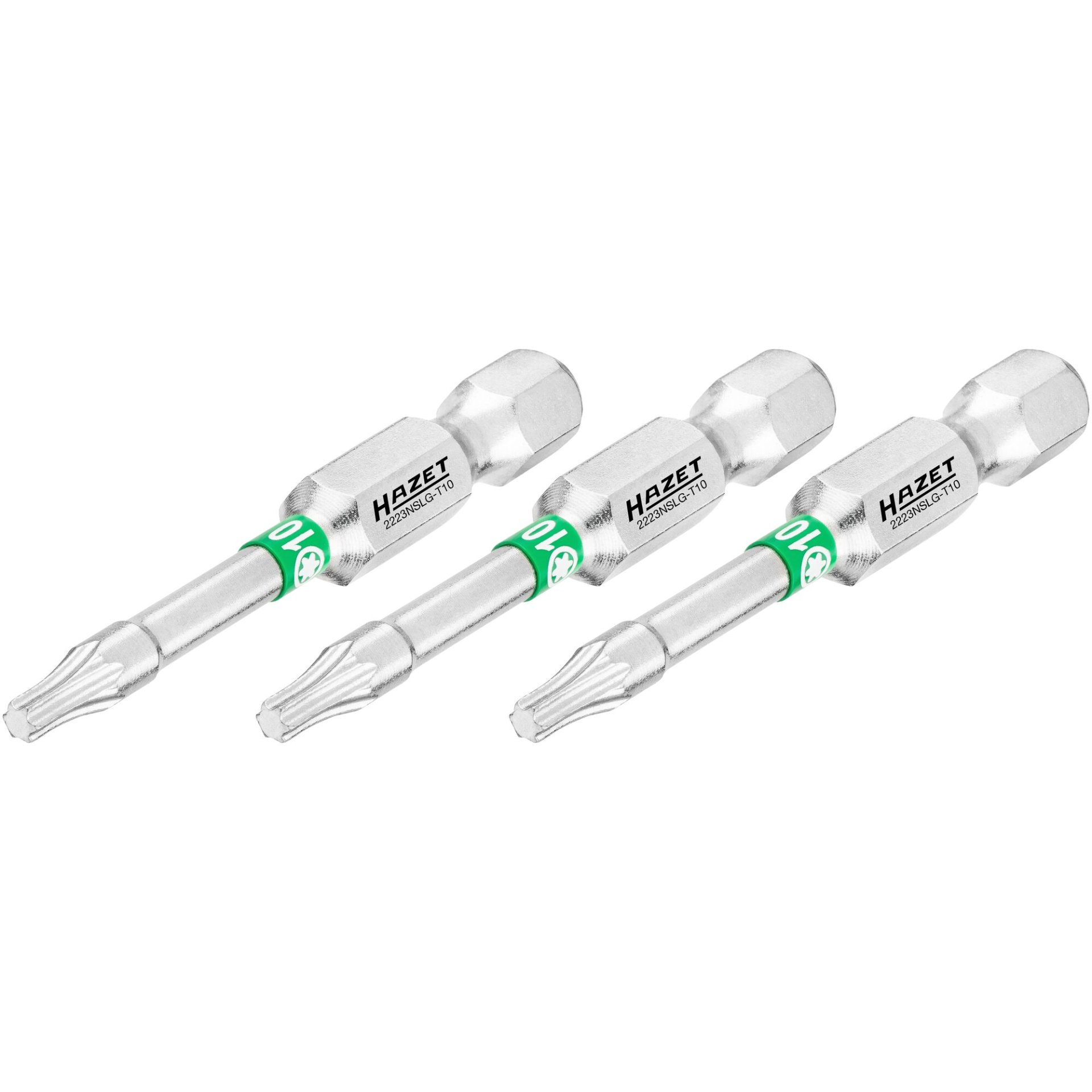HAZET Bit 2223NSLG-T10/3 ∙ 1/4 Zoll (6,3 mm) Sechskant massiv ∙ Innen TORX® Profil ∙ 3-teilig ∙ SW T10