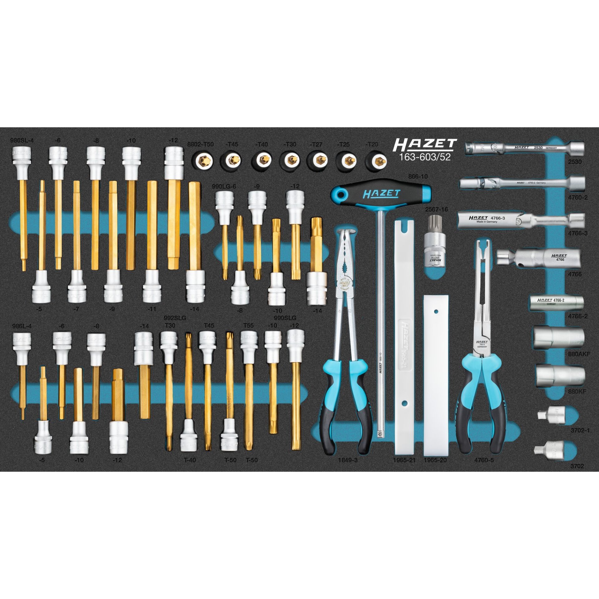 HAZET Screwdriver socket set 163-603/52 ∙ 4 – 20.8 (13⁄16) ∙ M6 – M16 ∙ T20 – T55 ∙ Number of tools: 52