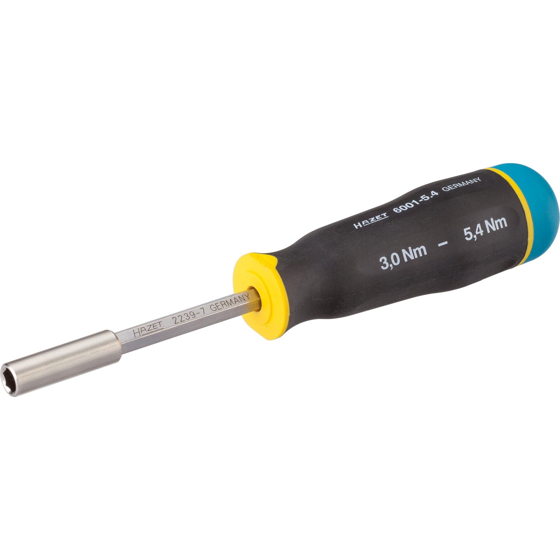 HAZET Torque screwdriver 6001-5.4/3 ∙ Torque range min-max: 3 – 5.4 Nm ∙ Accuracy: 6% ∙ 1/4 inch (6.3 mm) hexagon, hollow ∙ 3 pieces ∙ Number of tools: 3