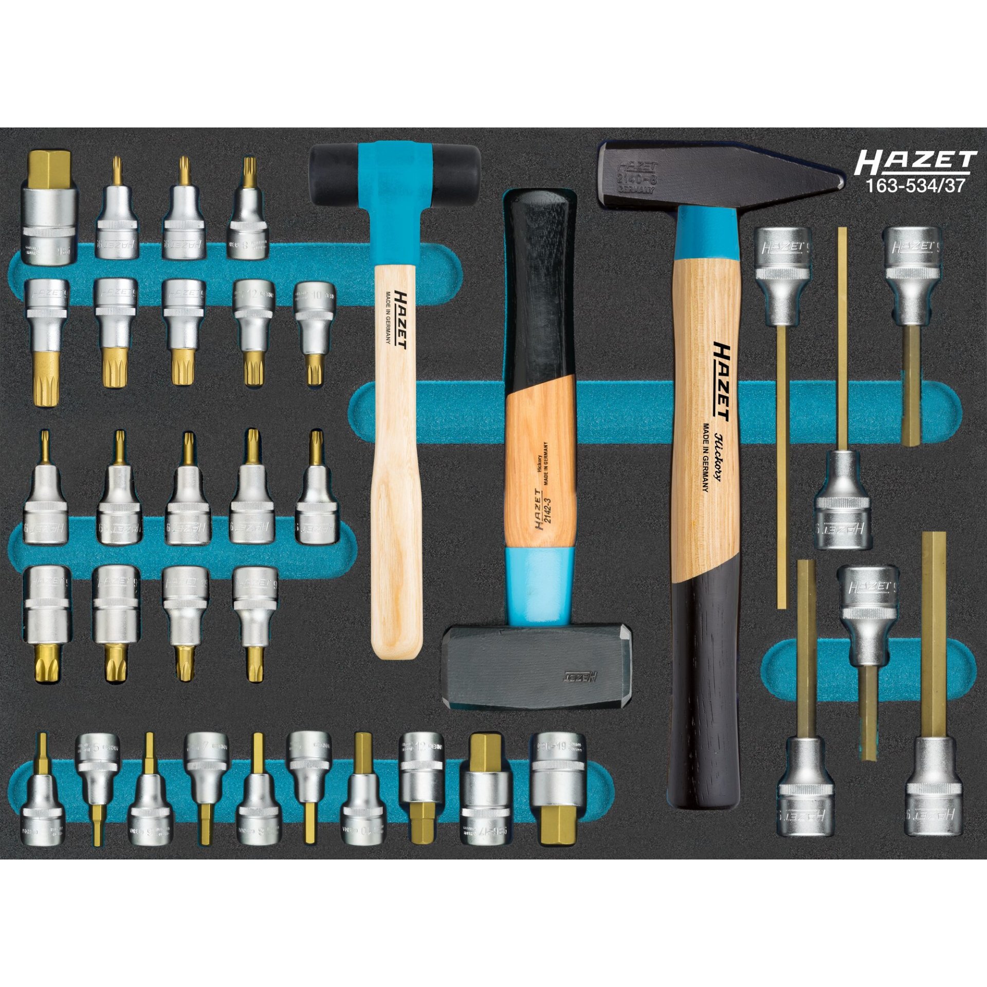 HAZET Jeu de douilles mâles 163-534/37 ∙ 4 – 22 ∙ M5 – M18 ∙ T20– T60 ∙ Nombre d'outils : 37