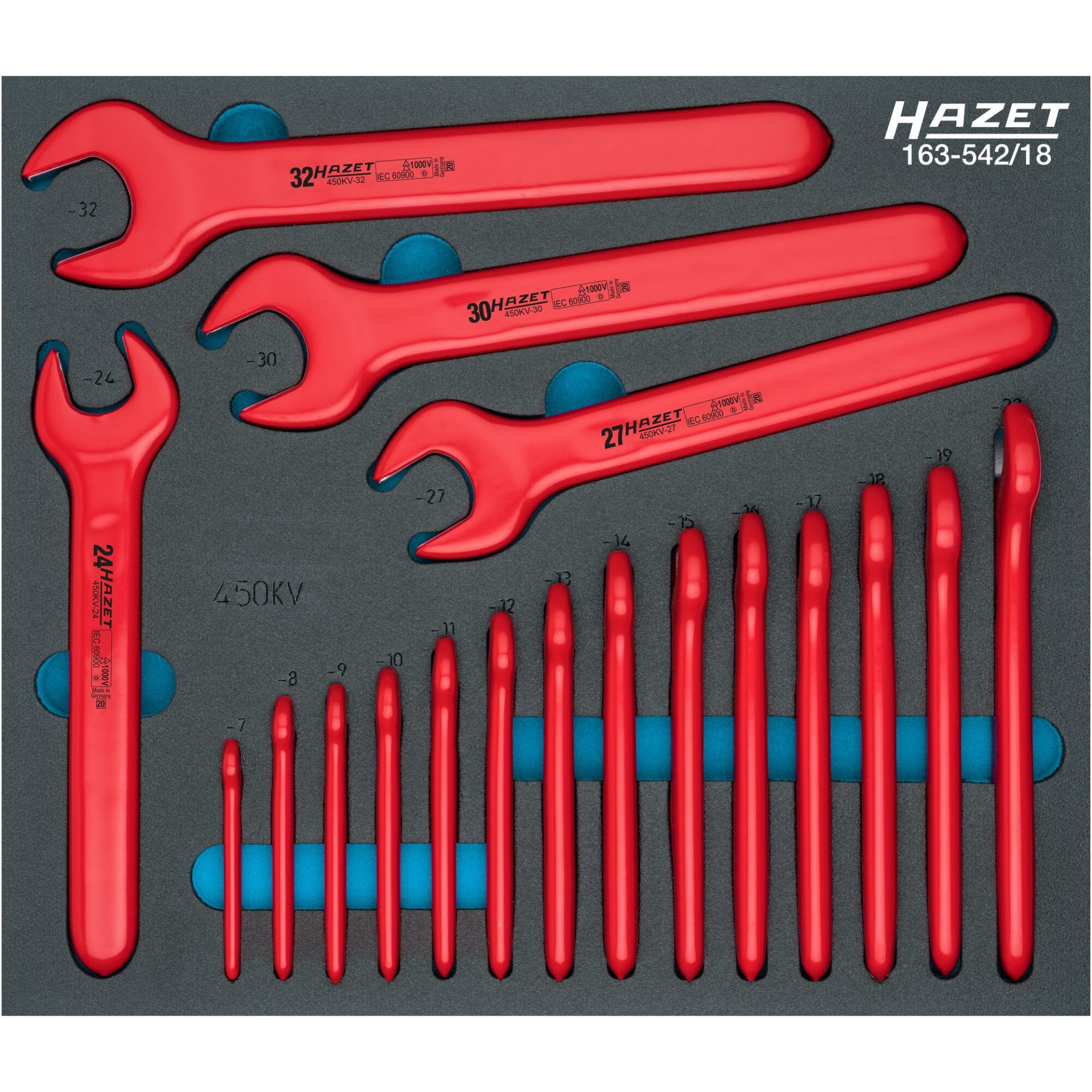 HAZET Dubbele steeksleutelset ∙ geïsoleerd 163-542/18 ∙ Buiten-zeskant-profiel ∙ 7 – 32 ∙ Aantal gereedschappen: 18