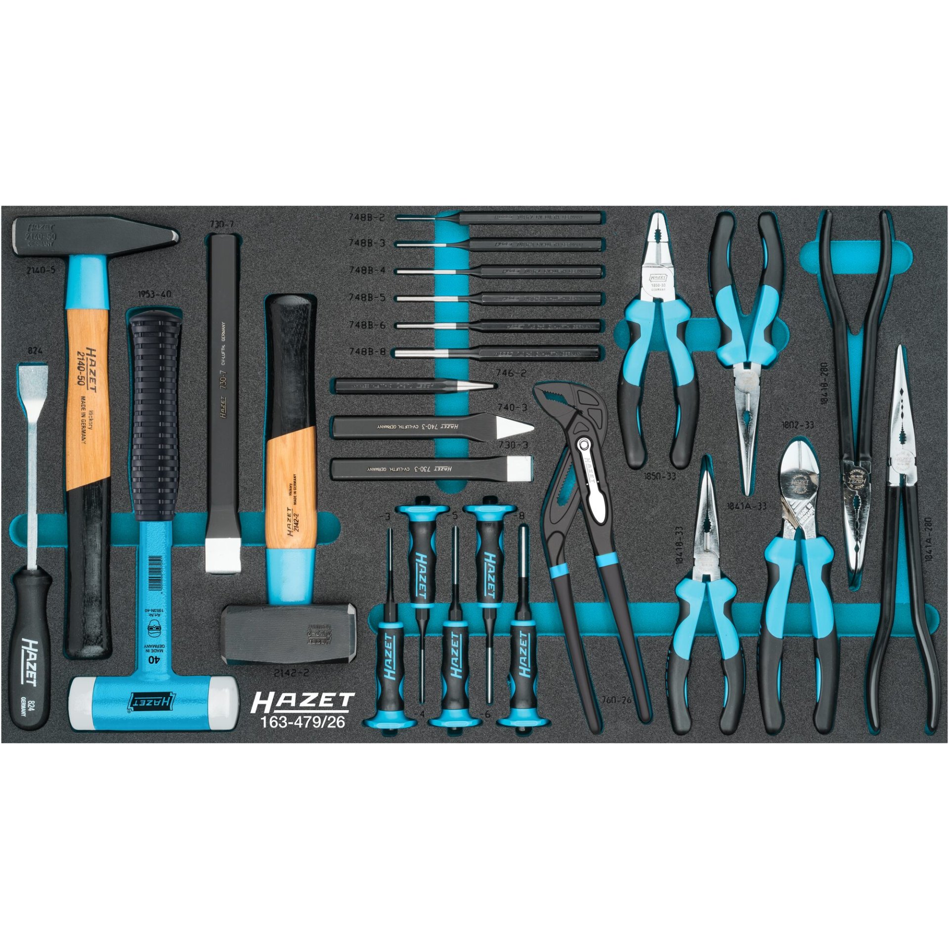 HAZET Jeu universel 163-479/26 ∙ 691 mm x 392 mm ∙ Nombre d'outils : 26