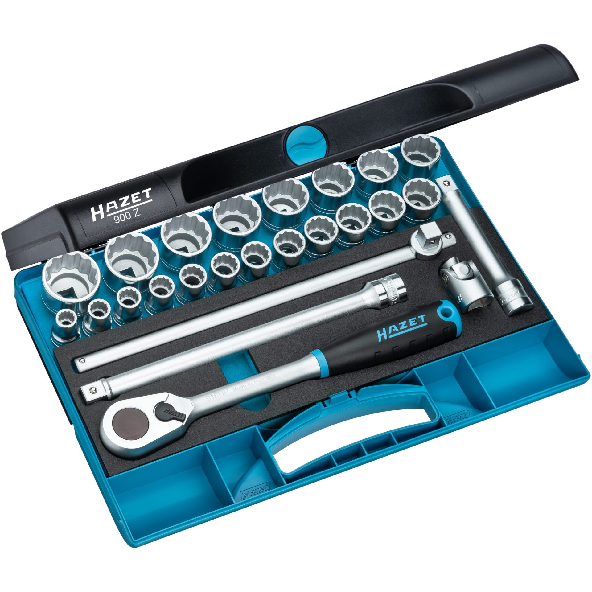 HAZET Steckschlüssel Satz 900Z ∙ 1/2 Zoll (12,5 mm) Vierkant hohl ∙ Außen Doppelsechskant-Tractionsprofil ∙ 10 – 32 ∙ Anzahl Werkzeuge: 25
