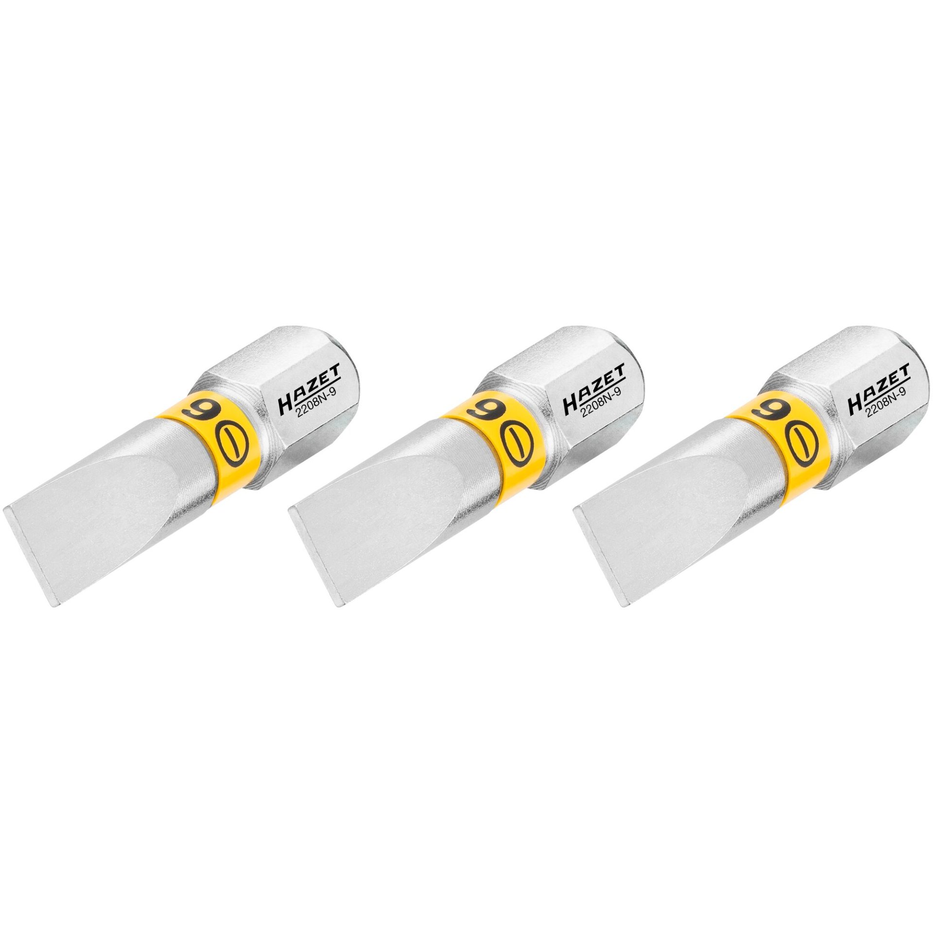 HAZET Bit 2208N-9/3 ∙ 1/4 inch (6.3 mm) hexagon, solid ∙ Slot profile ∙ size 1 x 6 mm ∙ Number of tools: 3