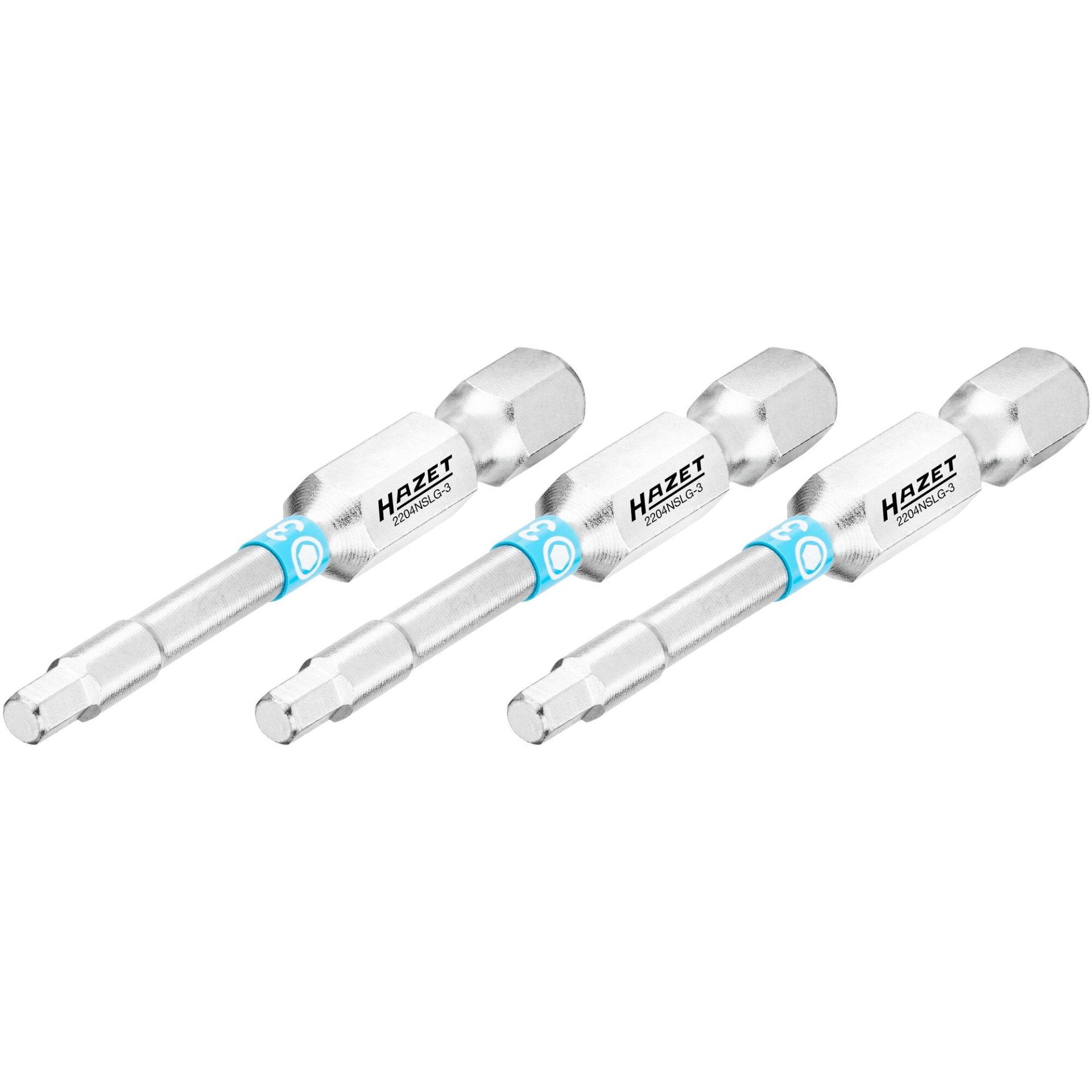 HAZET Bit 2204NSLG-3/3 ∙ 1/4 Zoll (6,3 mm) Sechskant massiv ∙ Innensechskant Profil ∙ 3-teilig ∙ SW 3 mm