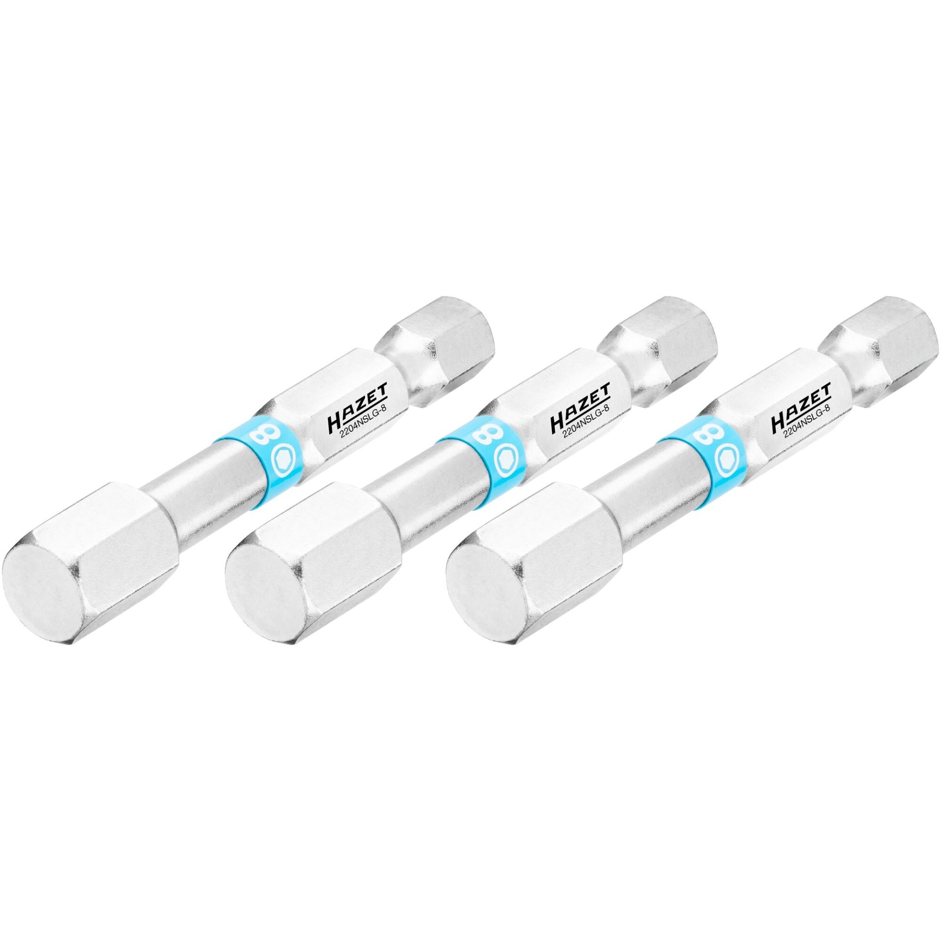 HAZET Bit 2204NSLG-8/3 ∙ 1/4 inch (6.3 mm) hexagon, solid ∙ Inside hexagon profile ∙ size 8 mm ∙ Number of tools: 3